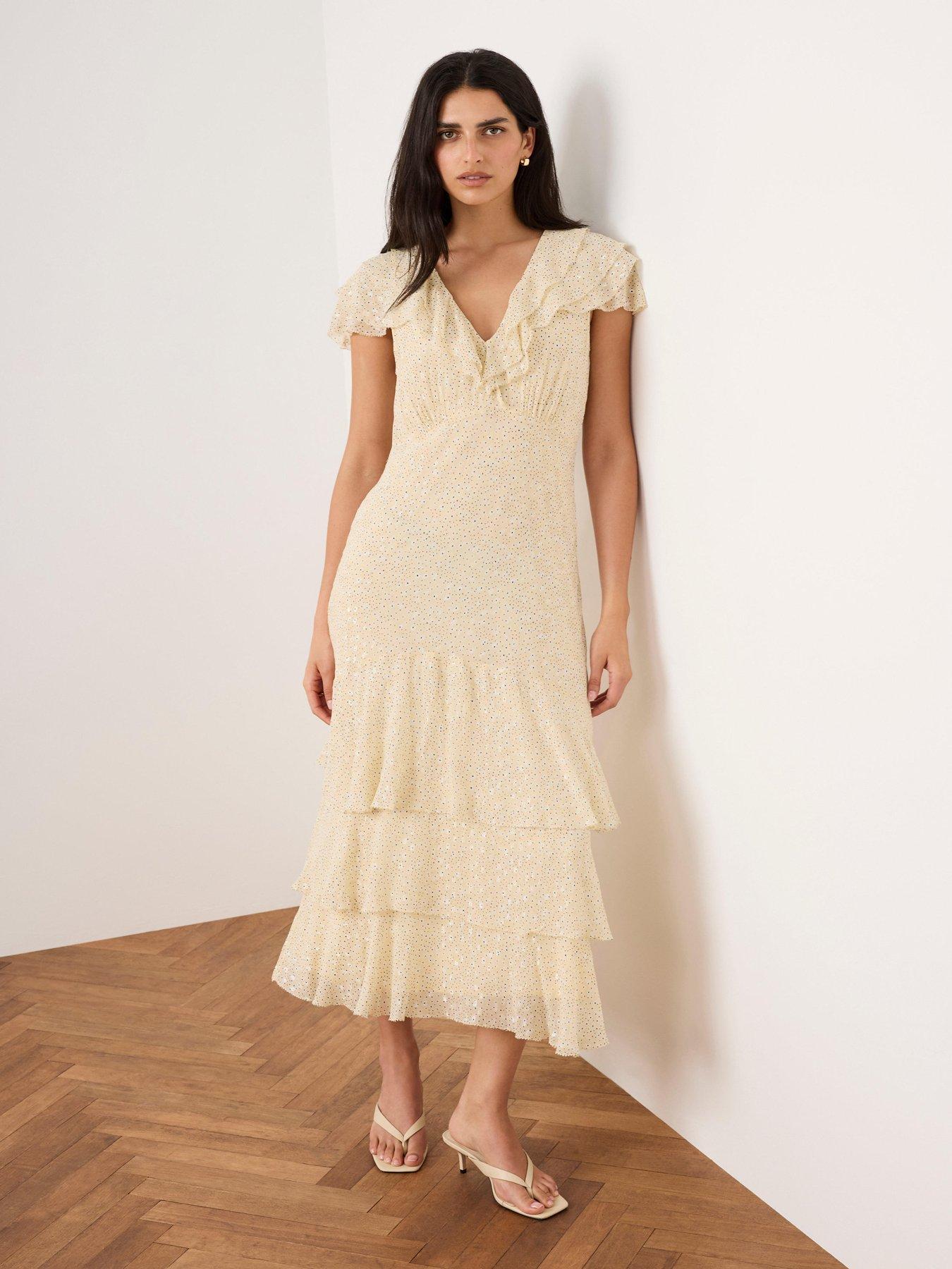 Mint Velvet Ruffle Spot Midi Dress - Yellow