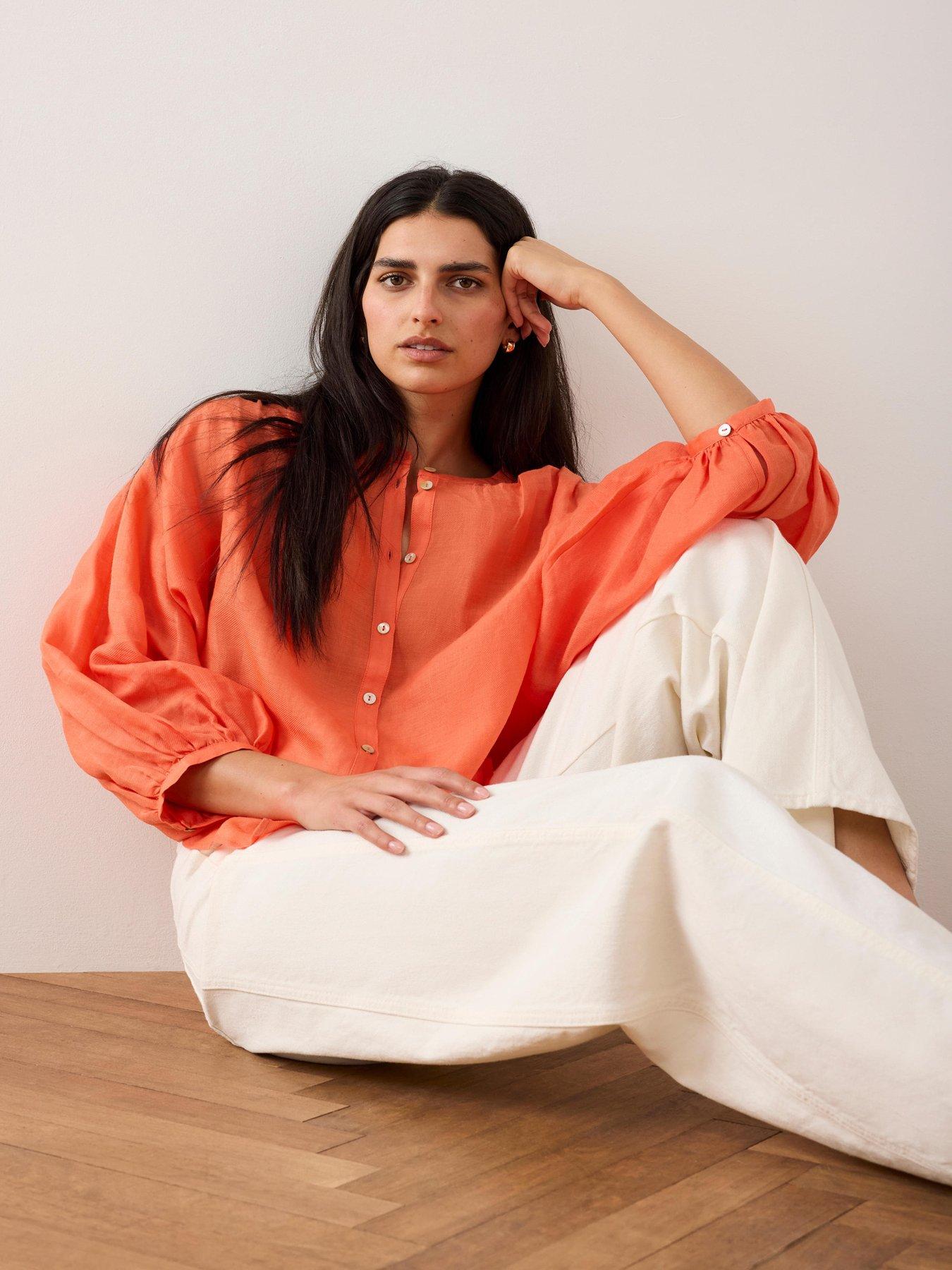  image of mint-velvet-orange-ramie-batwing-blouse