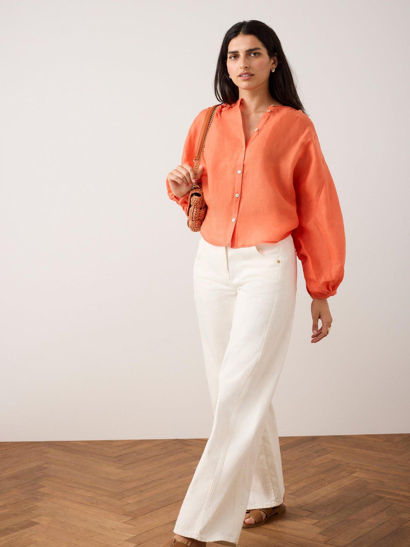  image of mint-velvet-orange-ramie-batwing-blouse