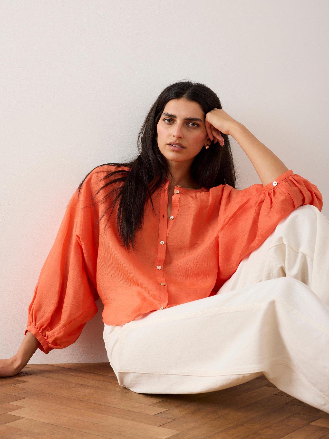  image of mint-velvet-orange-ramie-batwing-blouse
