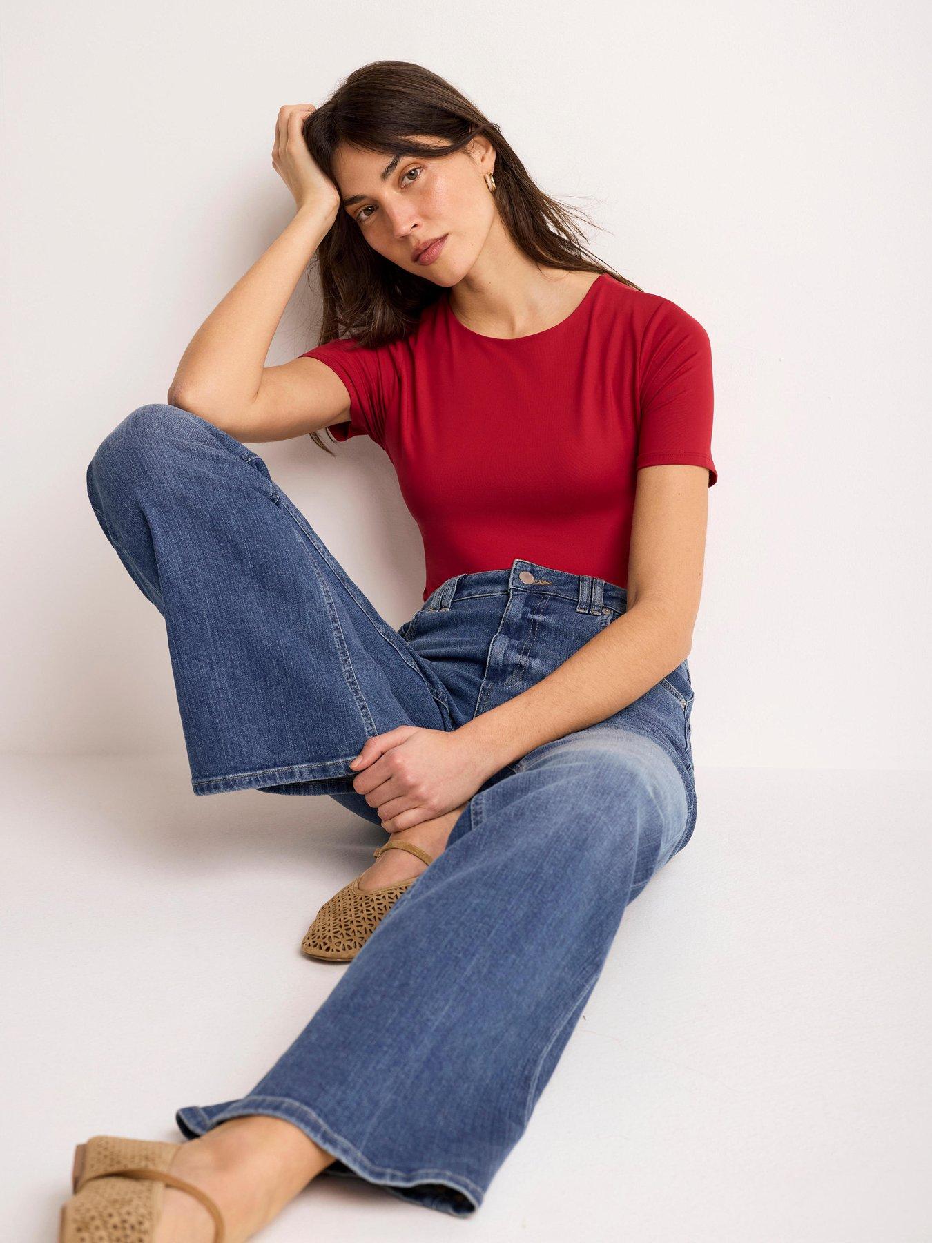 Mint Velvet Short Sleeve Layering Top - Red