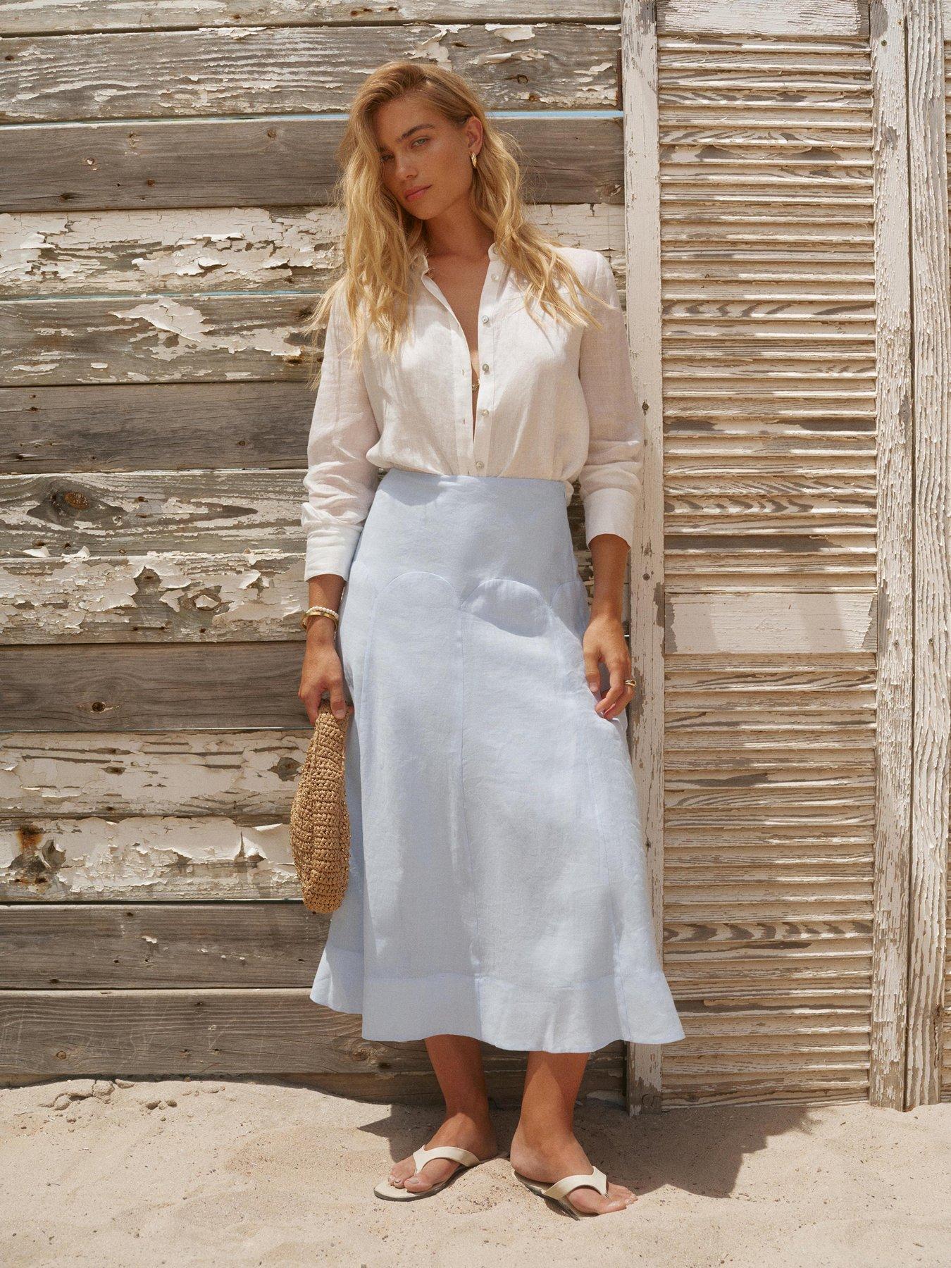 Mint Velvet Blue Scallop Ramie Skirt