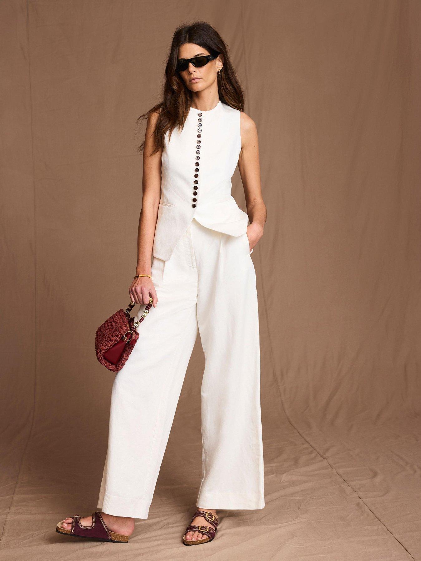 Mint Velvet Ivory Linen Pleat Leg Trouser