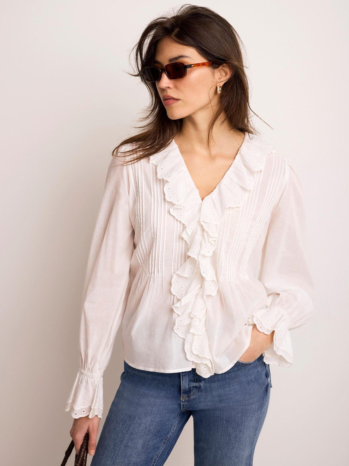 Mint Velvet Ivory Ruffle Front Blouse - White