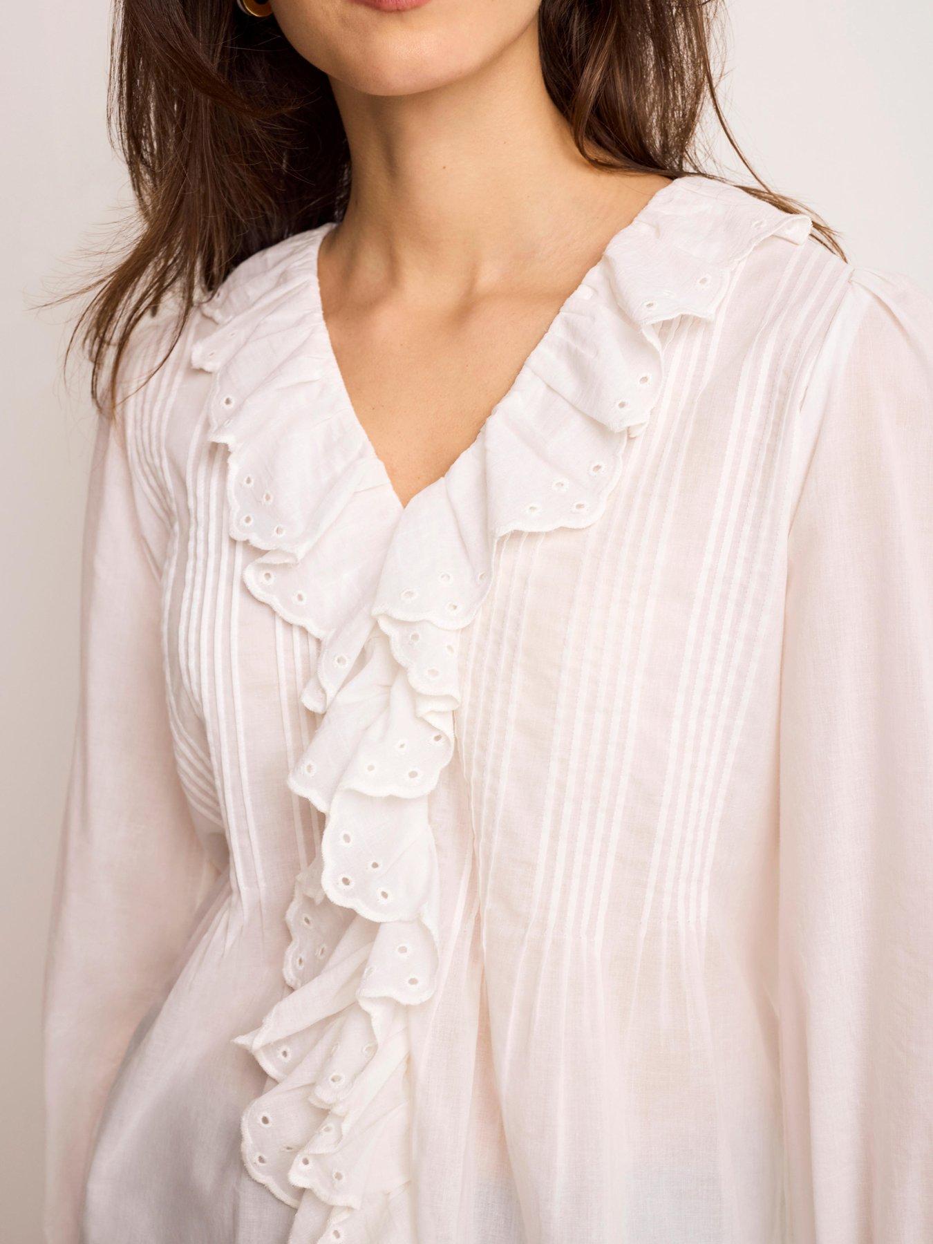 Image 4 of 6 of Mint Velvet Ivory Ruffle Front Blouse
