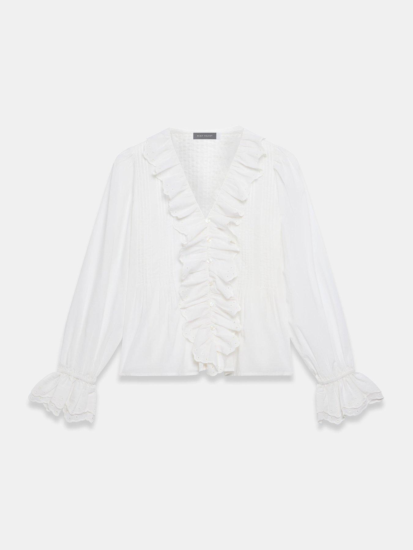 Image 5 of 6 of Mint Velvet Ivory Ruffle Front Blouse