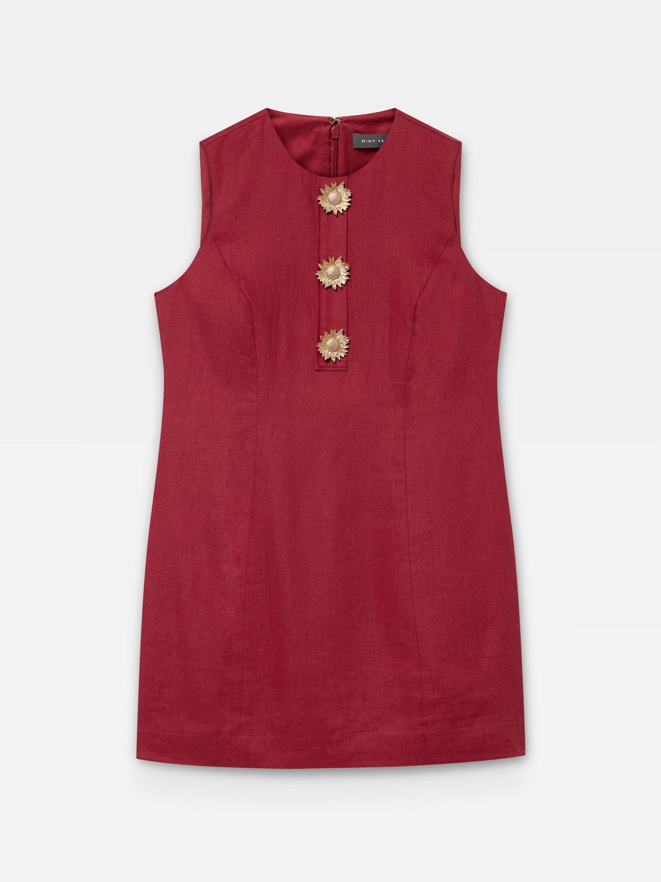  image of mint-velvet-sunray-button-linen-mini-dress