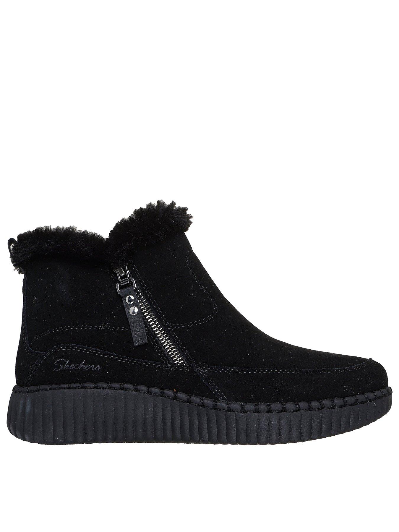 Image 1 of 6 of Skechers Wilshire Blvd Fresh Zip Size Zip Mid Bootie W/air-cooled Mf - Black Suede/faux Fur