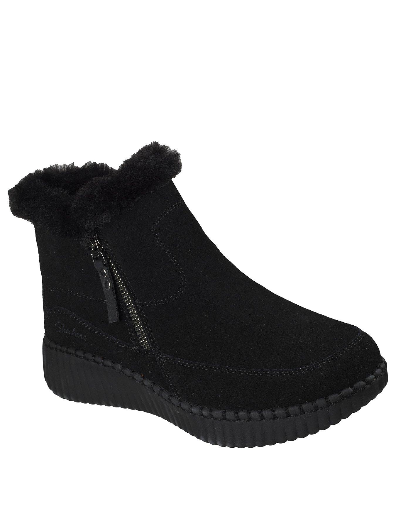 Image 2 of 6 of Skechers Wilshire Blvd Fresh Zip Size Zip Mid Bootie W/air-cooled Mf - Black Suede/faux Fur