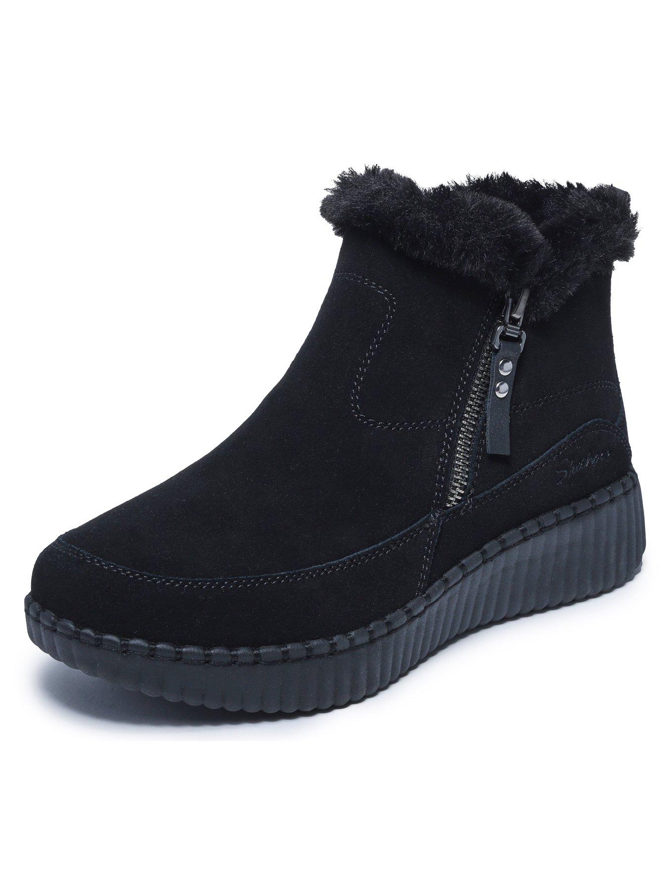 Image 5 of 6 of Skechers Wilshire Blvd Fresh Zip Size Zip Mid Bootie W/air-cooled Mf - Black Suede/faux Fur