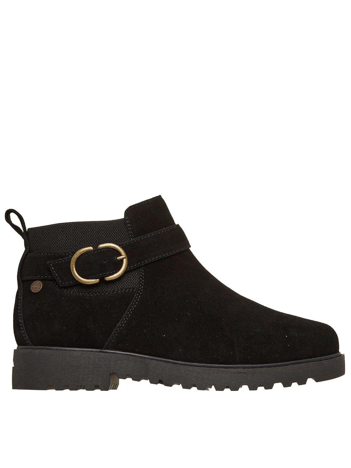 Skechers Arch Fit Marlie Flirty Vibes Wrap Around Buckle Side Zip Low Fashion Bootie W/arch Fit - Black Suede