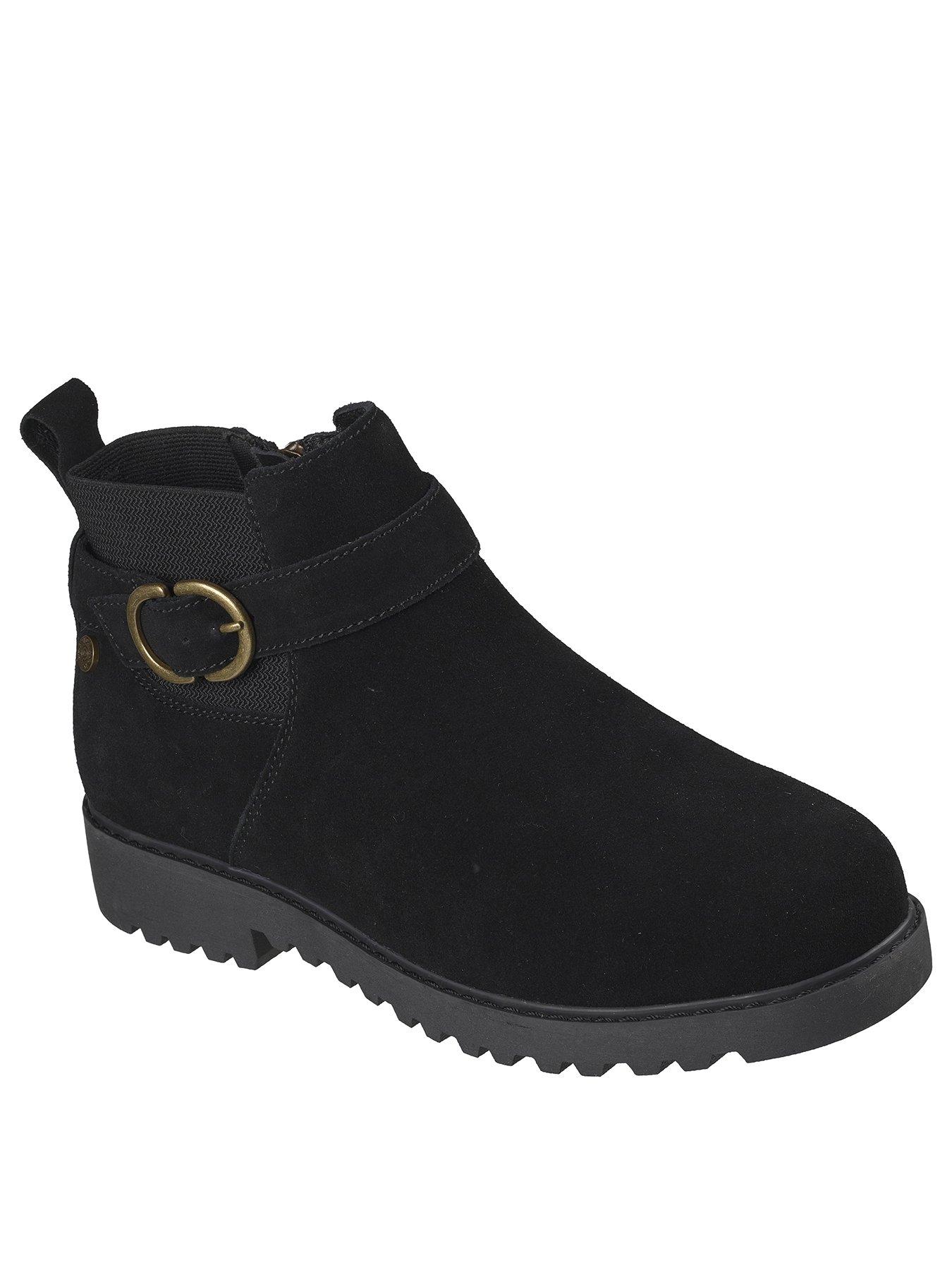 Image 2 of 6 of Skechers Arch Fit Marlie Flirty Vibes Wrap Around Buckle Side Zip Low Fashion Bootie W/arch Fit - Black Suede