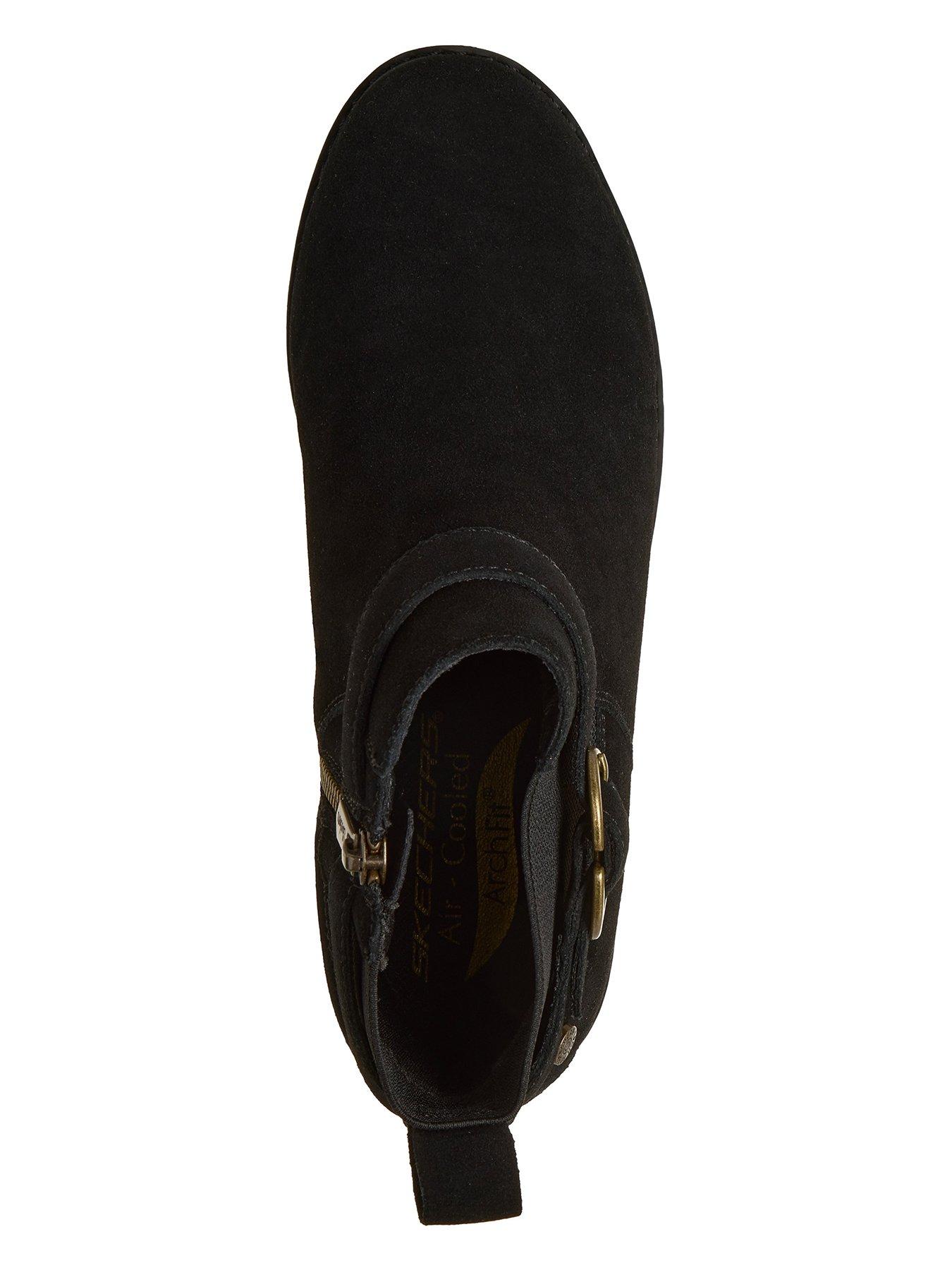 Image 3 of 6 of Skechers Arch Fit Marlie Flirty Vibes Wrap Around Buckle Side Zip Low Fashion Bootie W/arch Fit - Black Suede