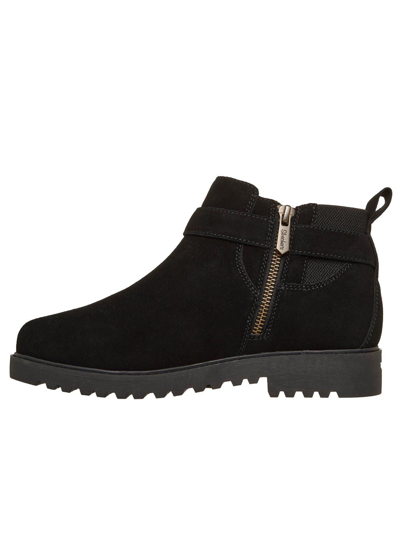 Image 6 of 6 of Skechers Arch Fit Marlie Flirty Vibes Wrap Around Buckle Side Zip Low Fashion Bootie W/arch Fit - Black Suede