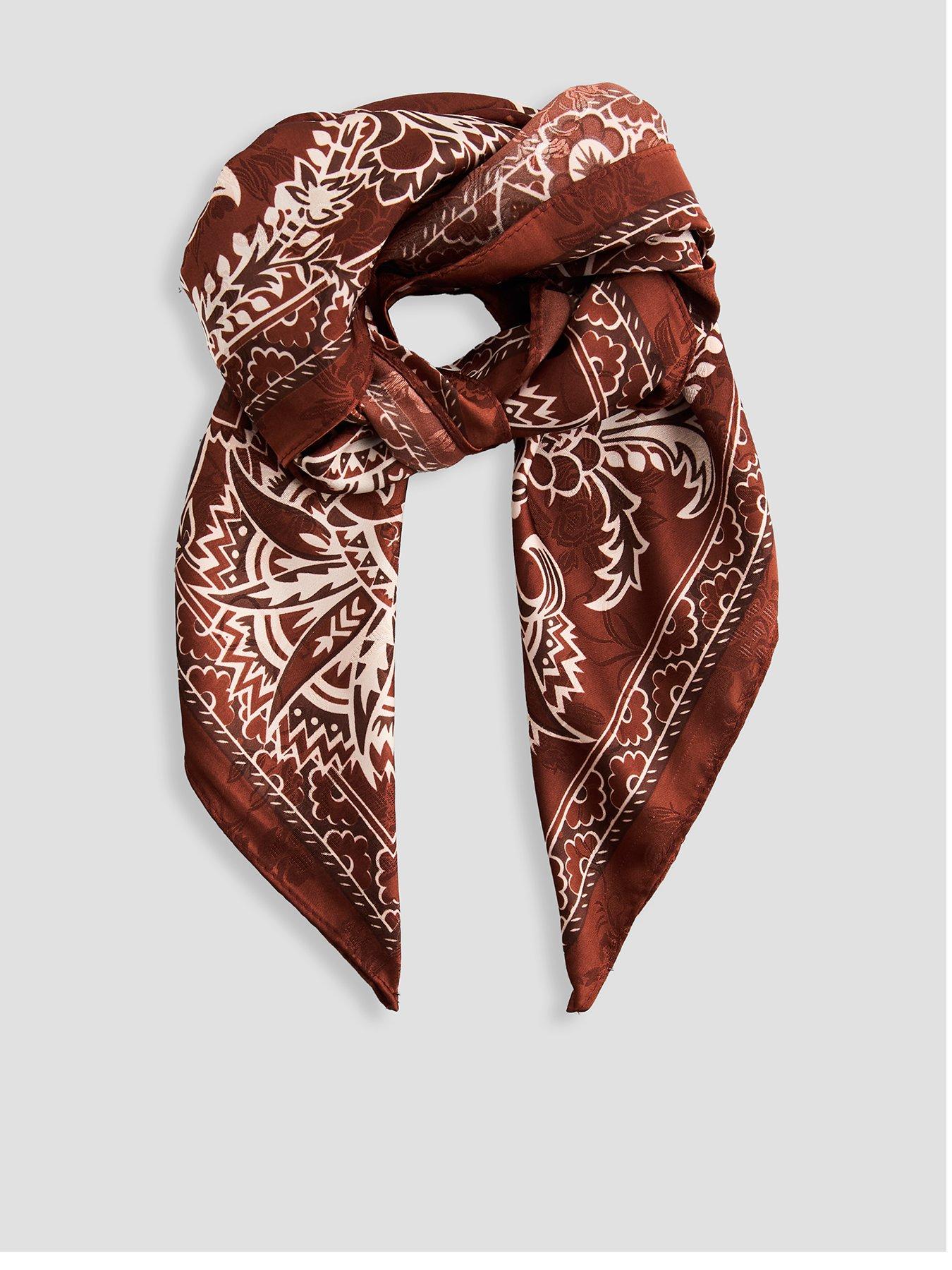 The Very Collection Paisley Satin Scarf - Brown