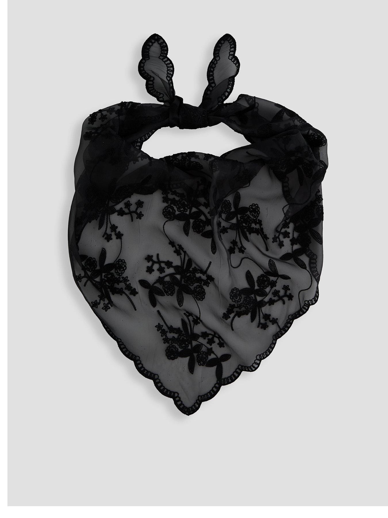 The Very Collection Lace Trim Satin Scarf - Black
