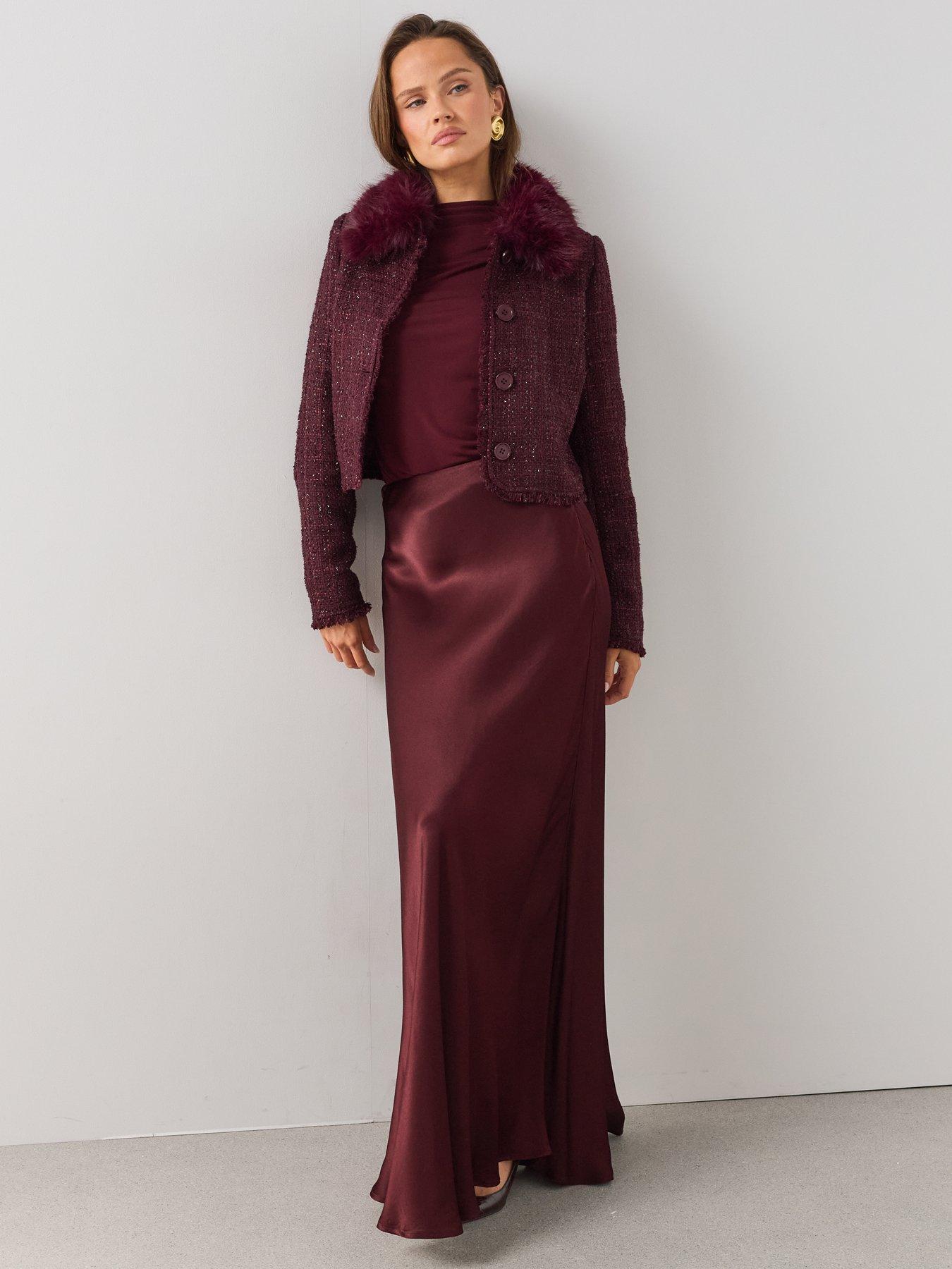 Image 6 of 7 of The Very Collection Cropped Boucl&eacute; Faux Fur Jacket - Purple
