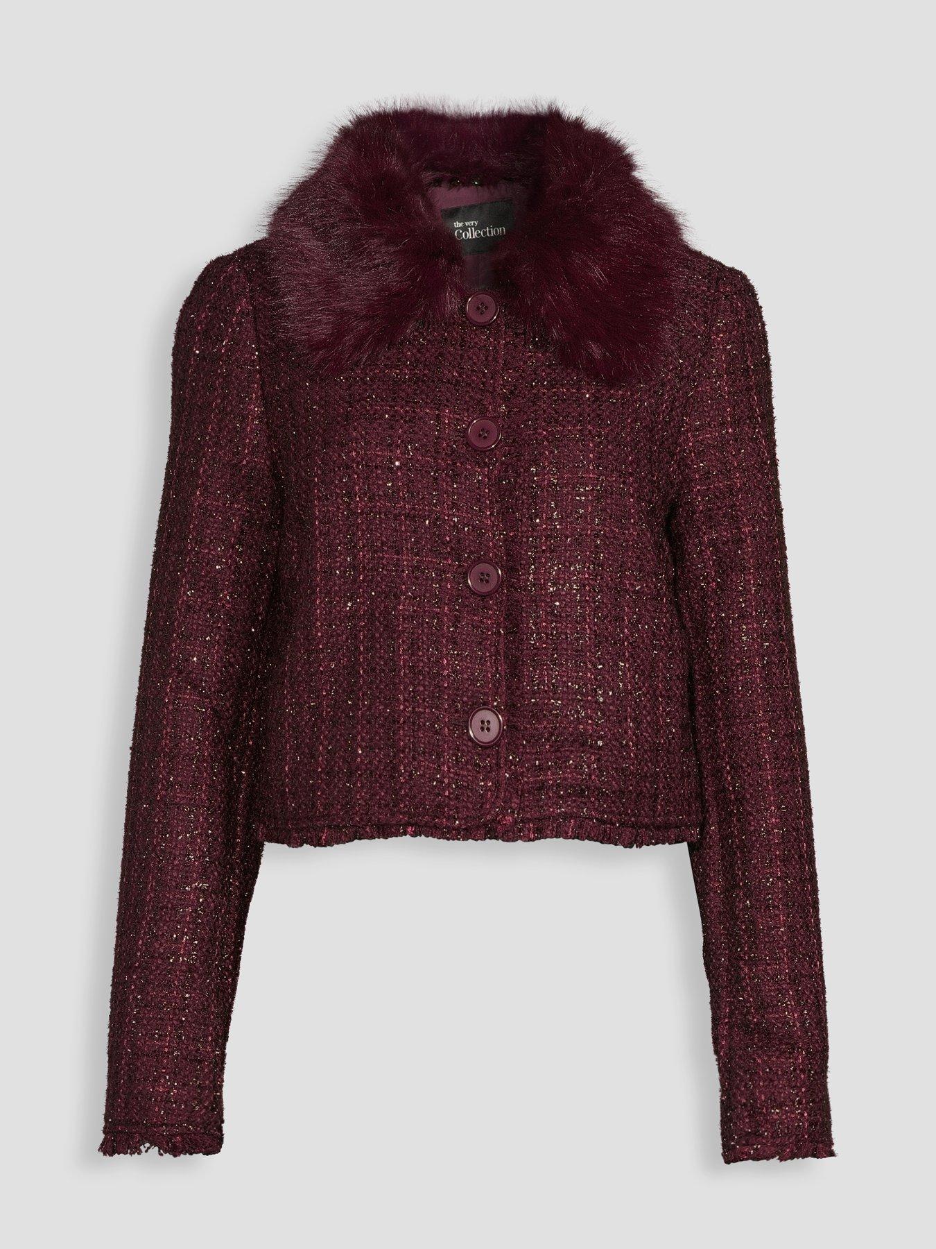 Image 7 of 7 of The Very Collection Cropped Boucl&eacute; Faux Fur Jacket - Purple