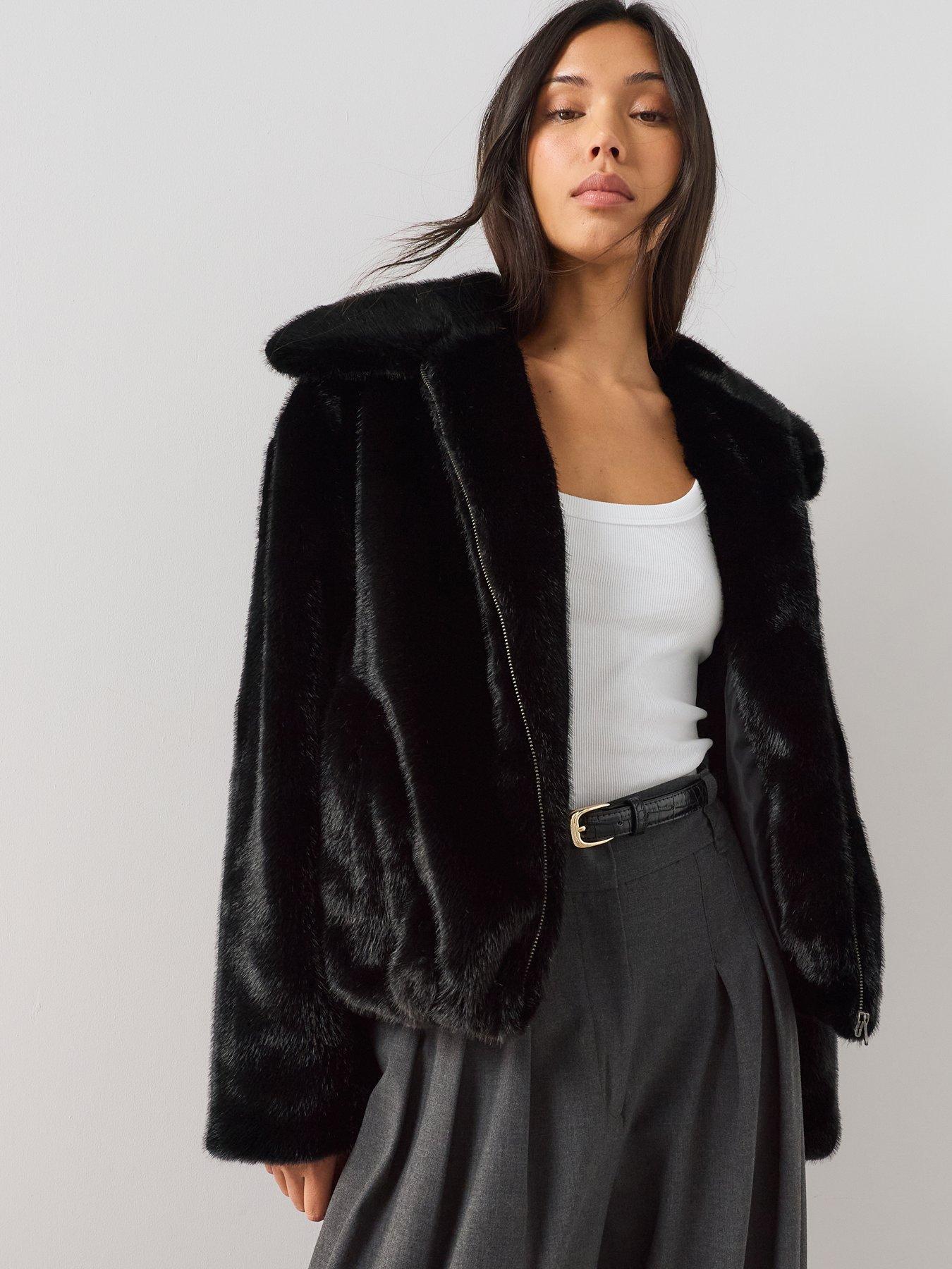 Image 1 of 6 of The Very Collection Zip Through Faux Fur Jacket