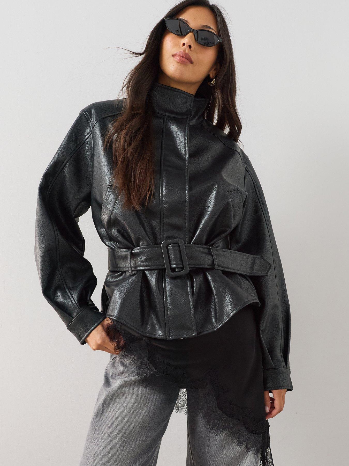 Image 1 of 7 of The Very Collection Women's Belted PU Jacket Black