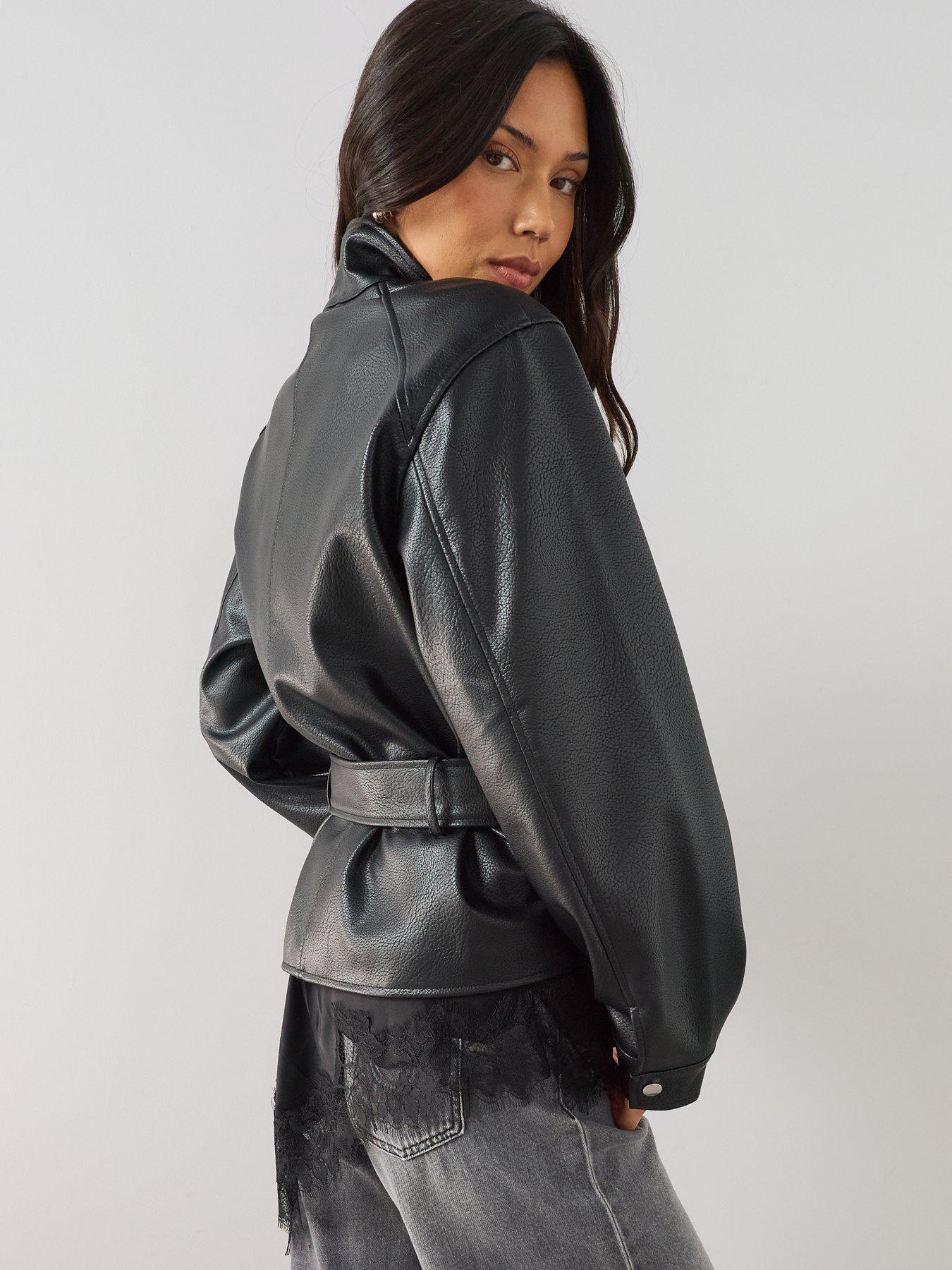 Image 2 of 7 of The Very Collection Women's Belted PU Jacket Black