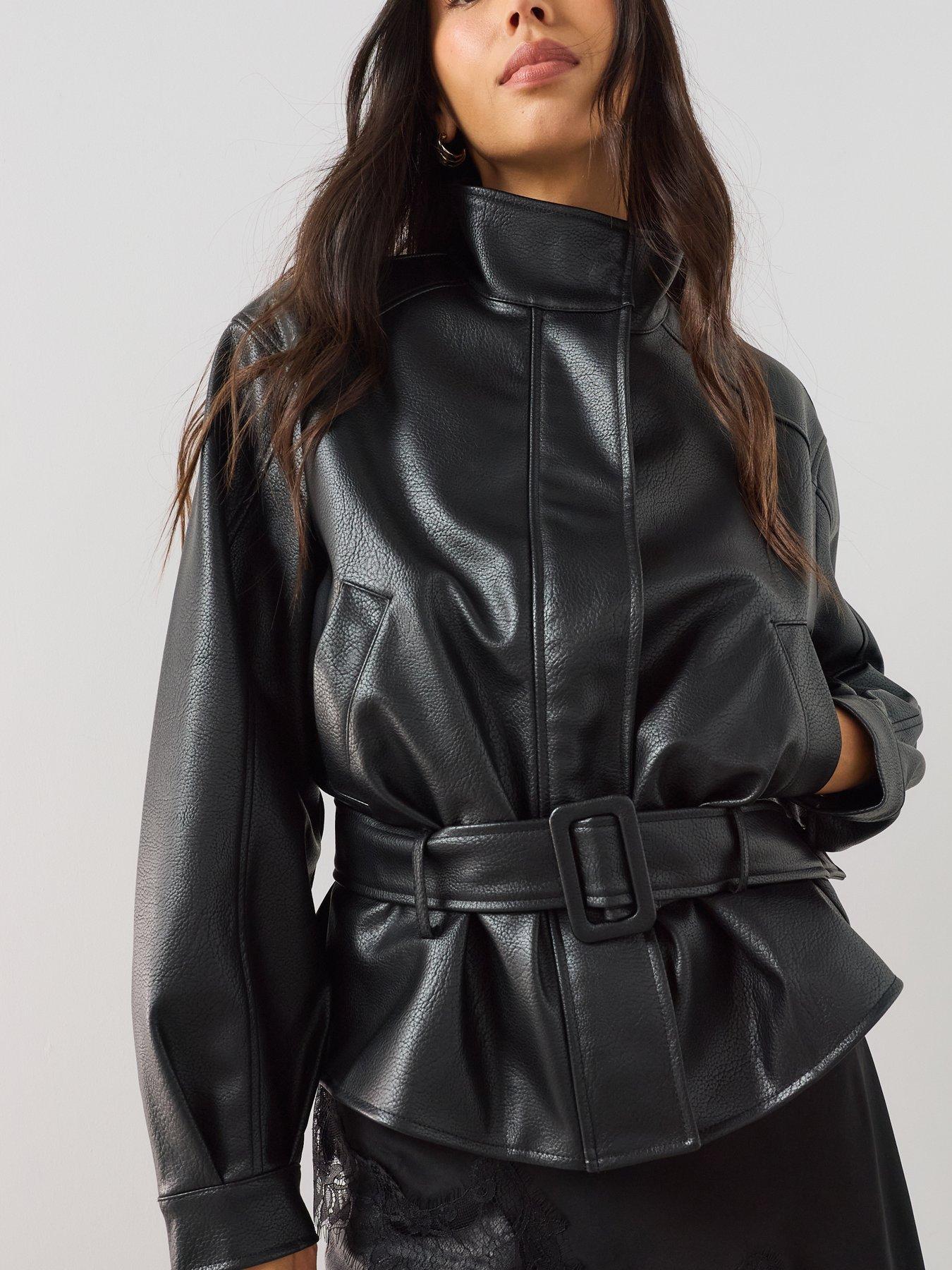 Image 4 of 7 of The Very Collection Women's Belted PU Jacket Black