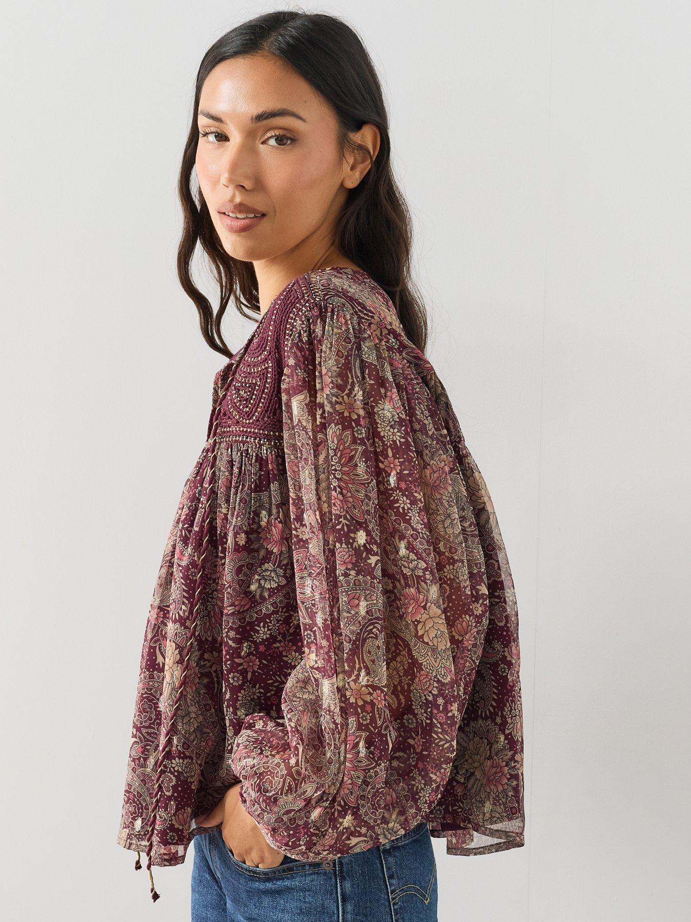 The Very Collection Embroidered Paisley Print Blouse - Red