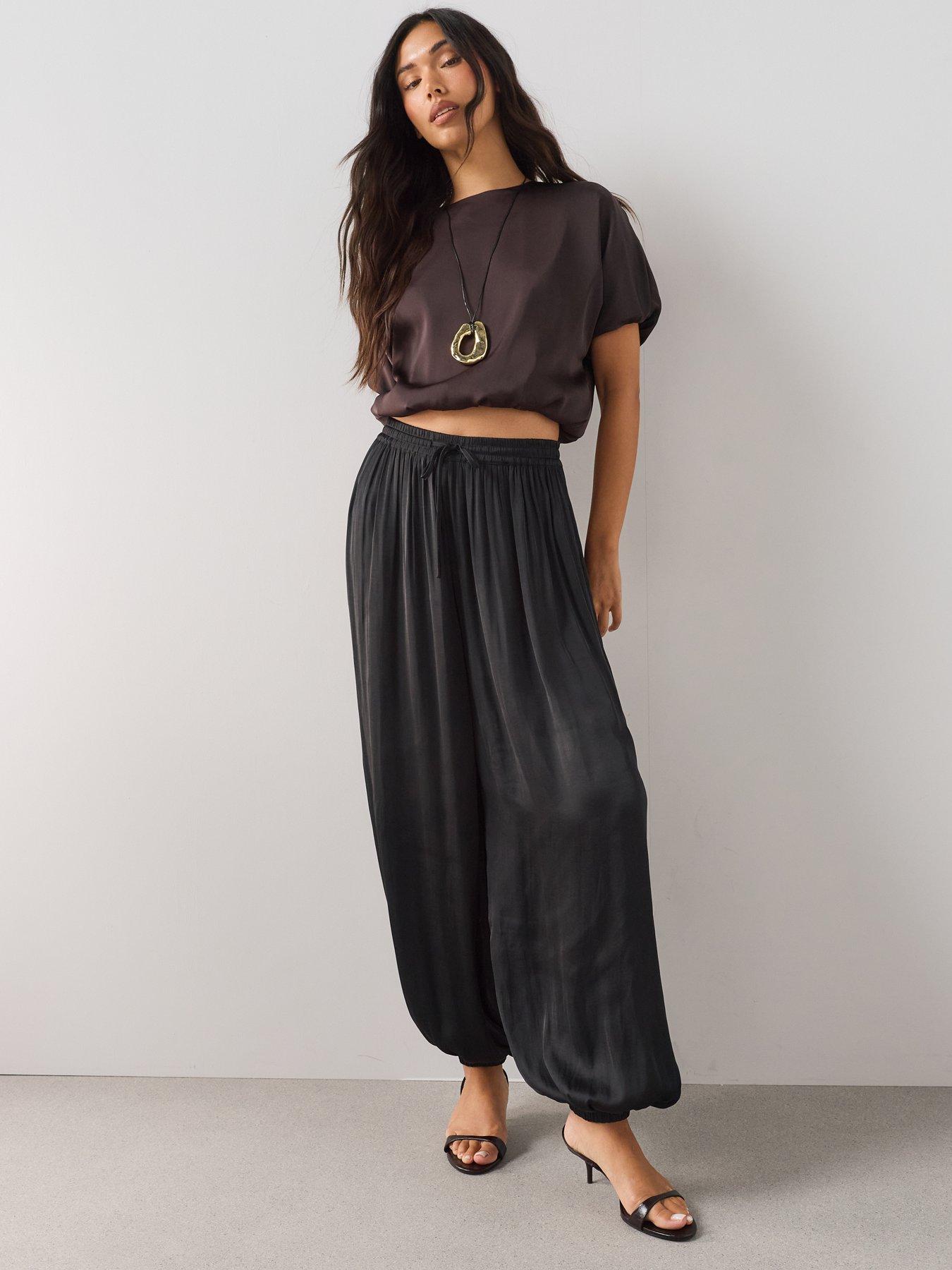 Image 3 of 7 of The Very Collection Bubble Hem Satin Blouse - Brown