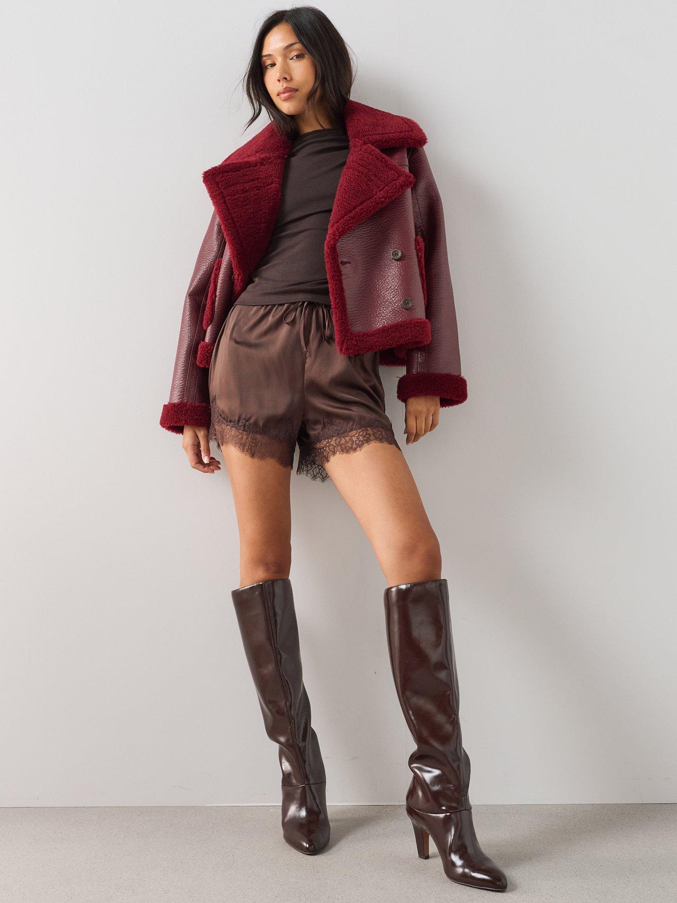 Image 3 of 7 of The Very Collection Faux Shearling Pocket Detail Aviator - Red