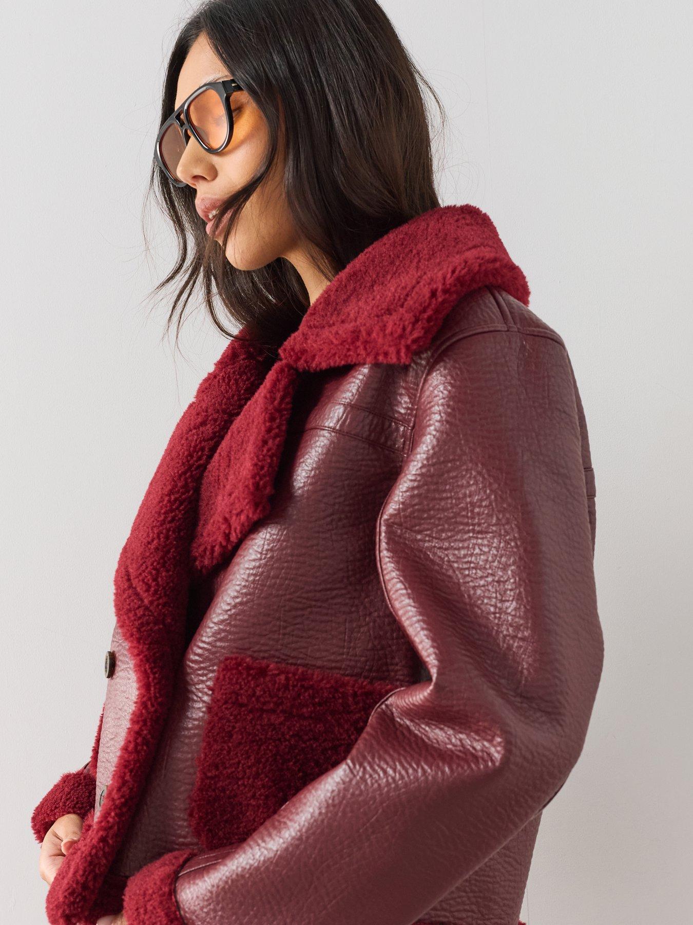 Image 5 of 7 of The Very Collection Faux Shearling Pocket Detail Aviator - Red