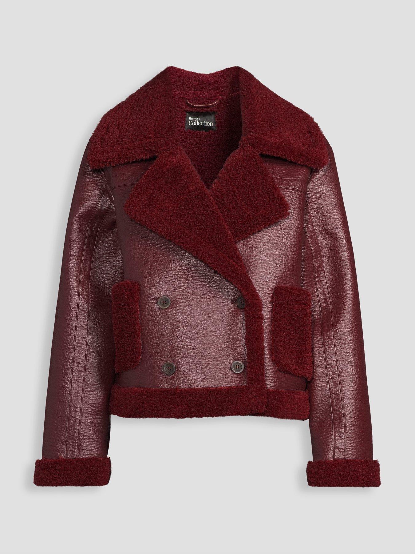 Image 7 of 7 of The Very Collection Faux Shearling Pocket Detail Aviator - Red