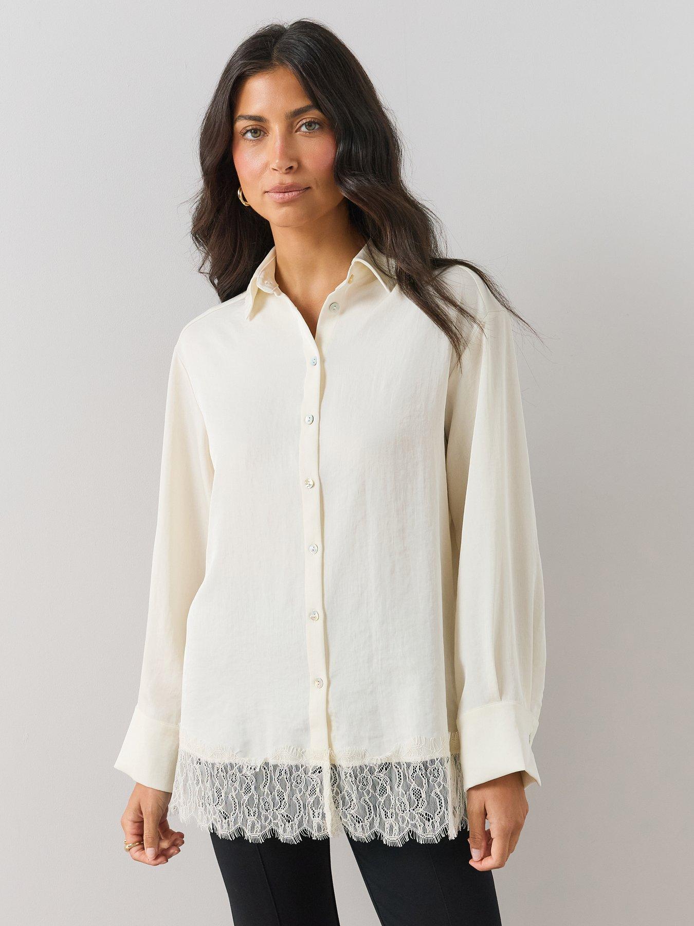 Image 1 of 6 of The Very Collection Lace Trim Oversized Shirt