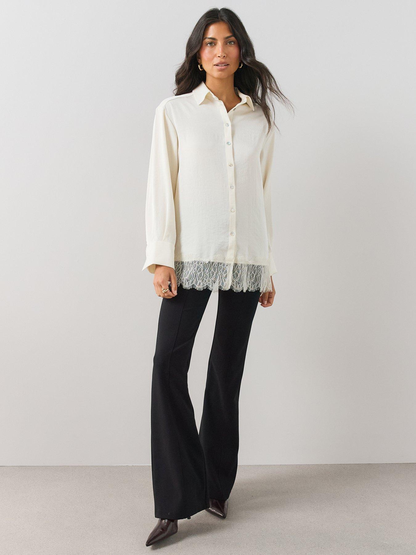 Image 3 of 6 of The Very Collection Lace Trim Oversized Shirt