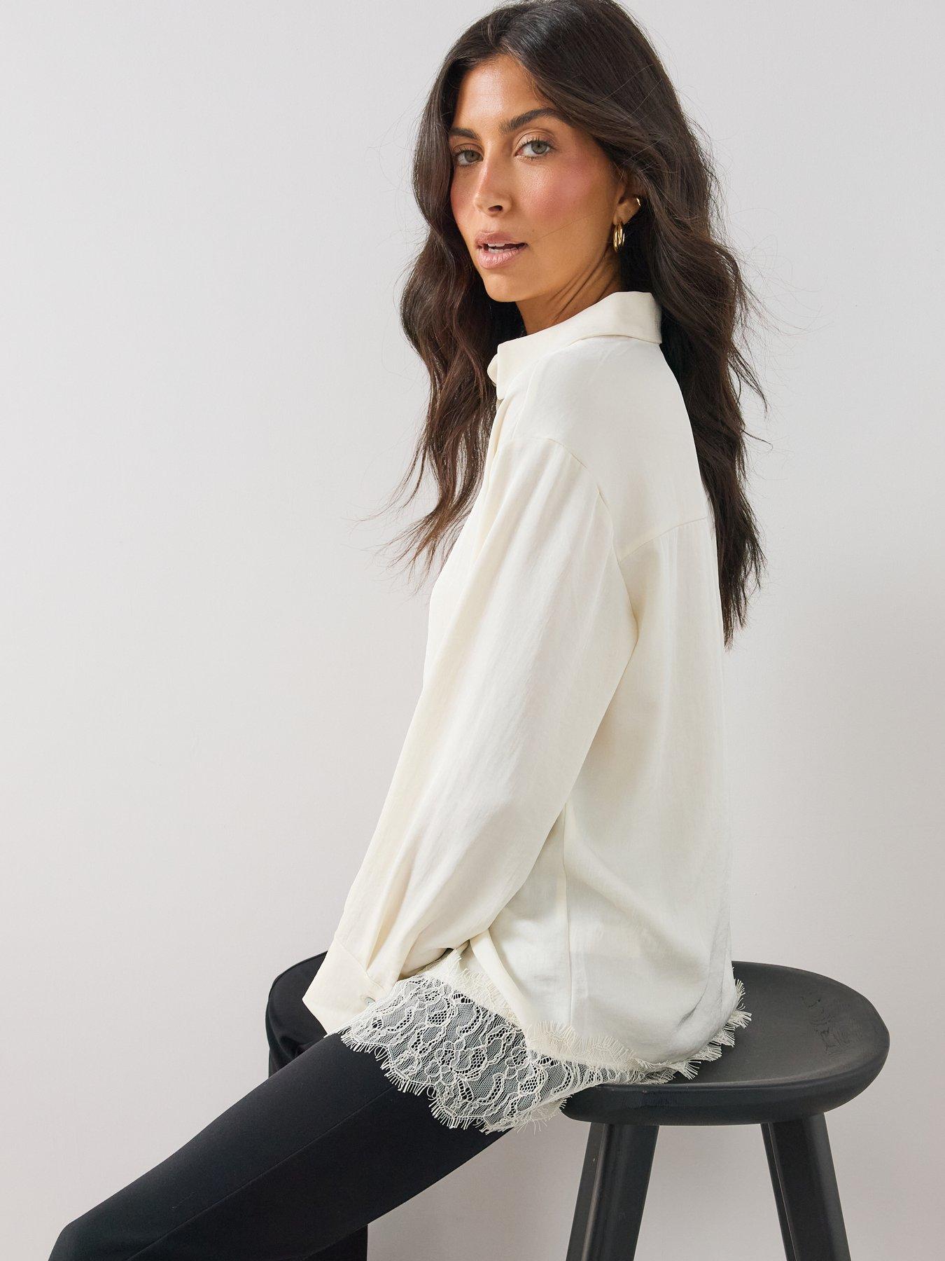 Image 5 of 6 of The Very Collection Lace Trim Oversized Shirt