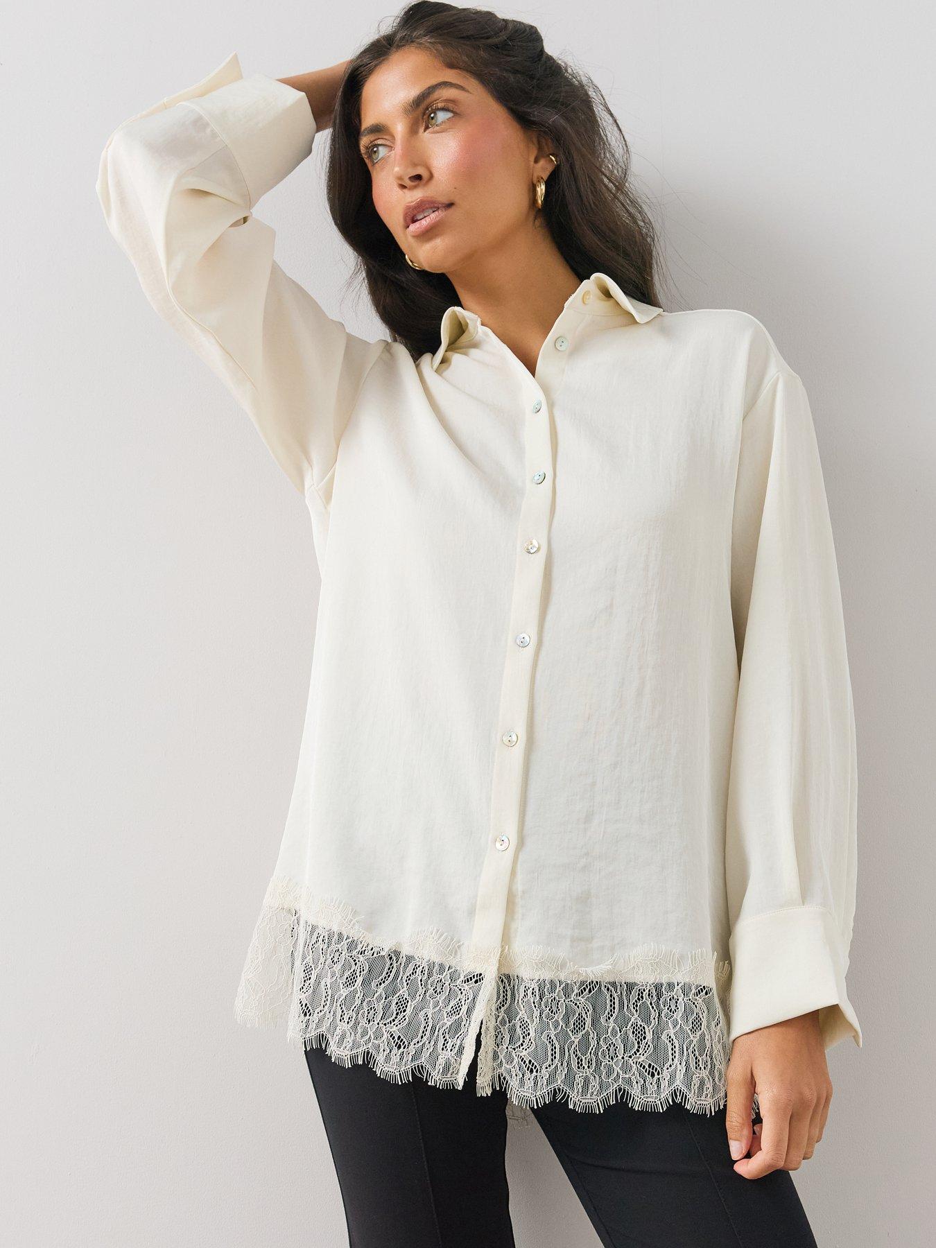 Image 6 of 6 of The Very Collection Lace Trim Oversized Shirt