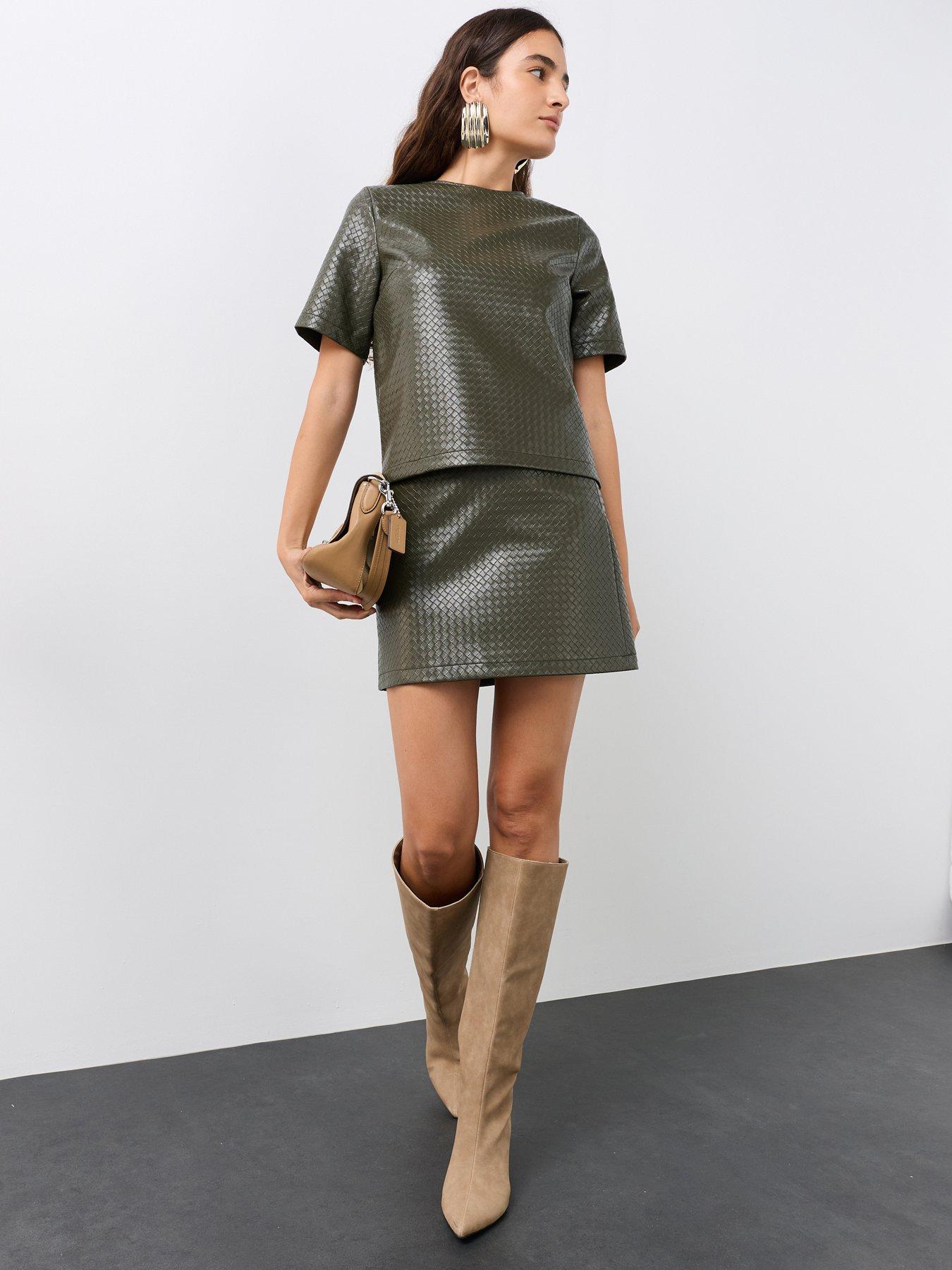 Image 1 of 7 of The Very Collection Pu Textured Mini Skirt - Green