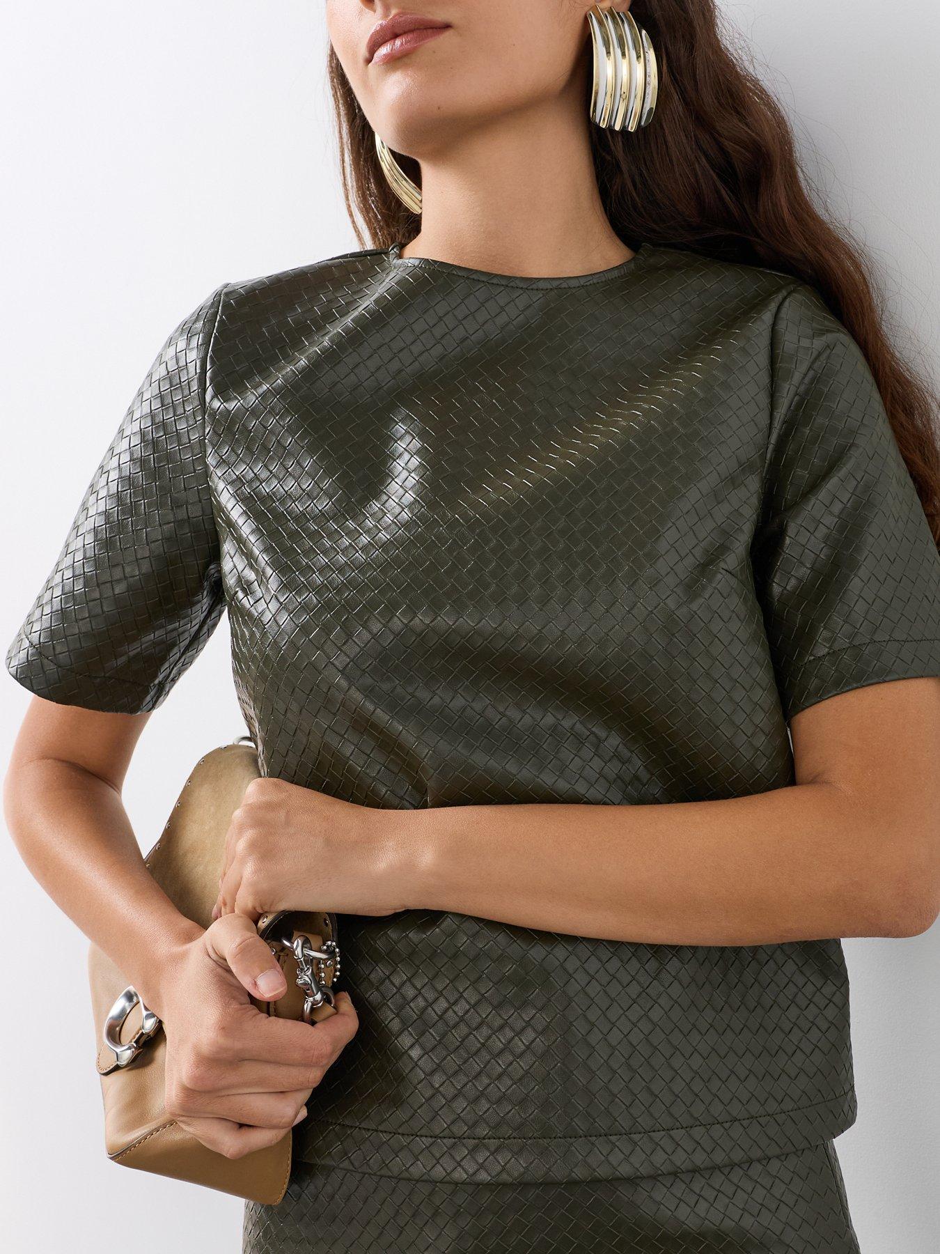 Image 4 of 7 of The Very Collection Textured Pu Short Sleeve Pu Top - Green