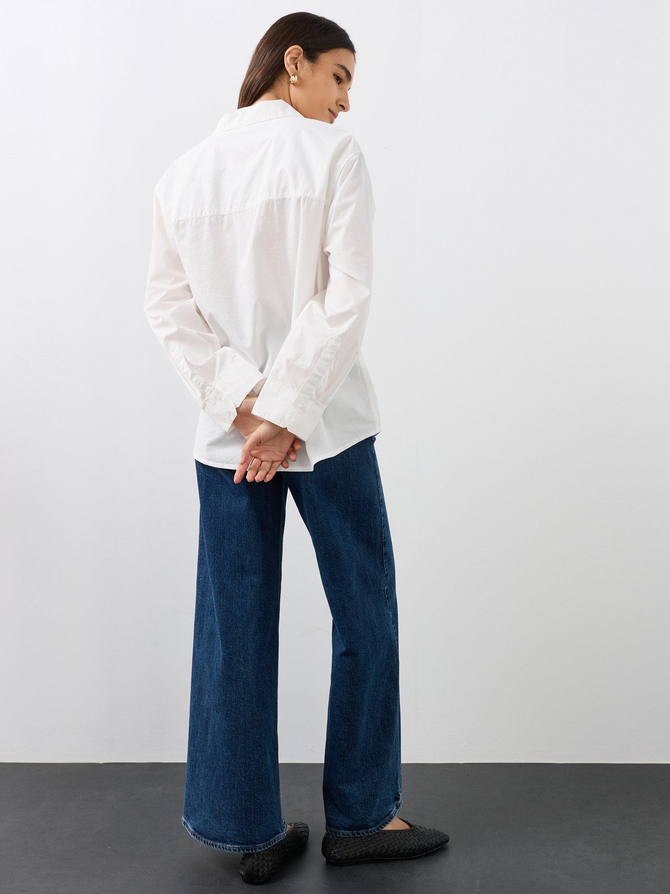 Image 2 of 7 of The Very Collection Oversized Cotton Poplin Gold Detail Shirt - White