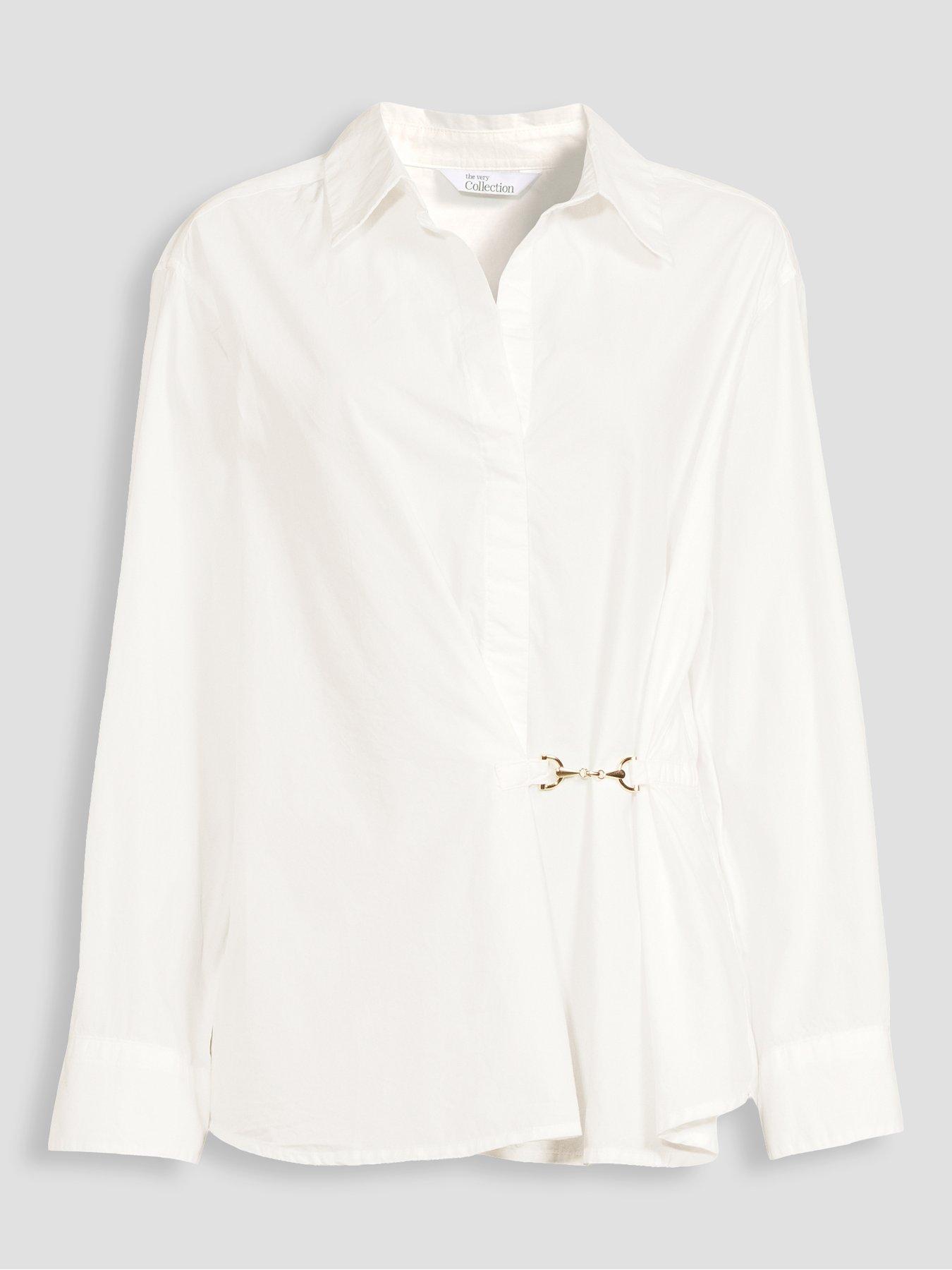 Image 7 of 7 of The Very Collection Oversized Cotton Poplin Gold Detail Shirt - White