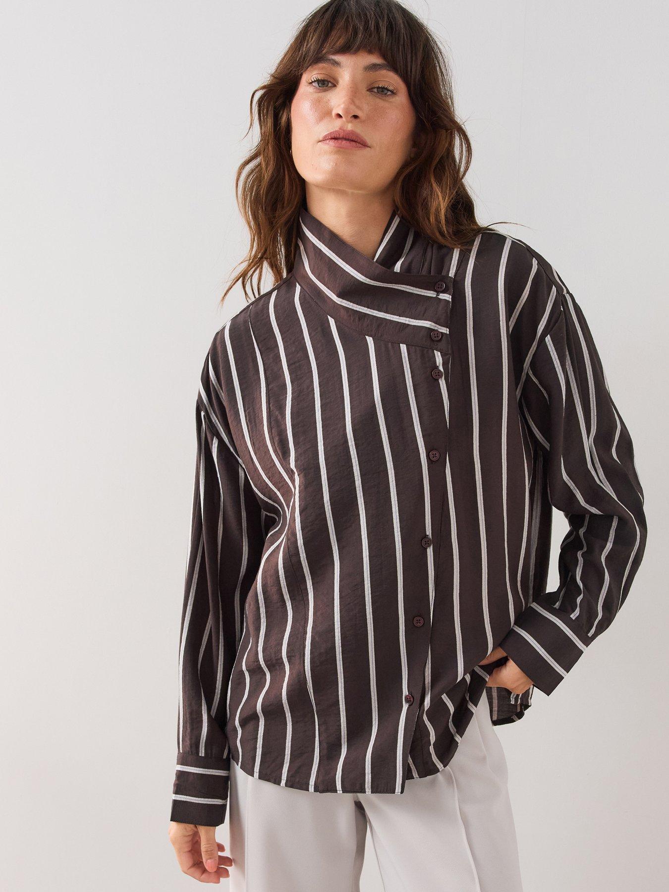 The Very Collection Funnel Neck Stripe Shirt - Blue