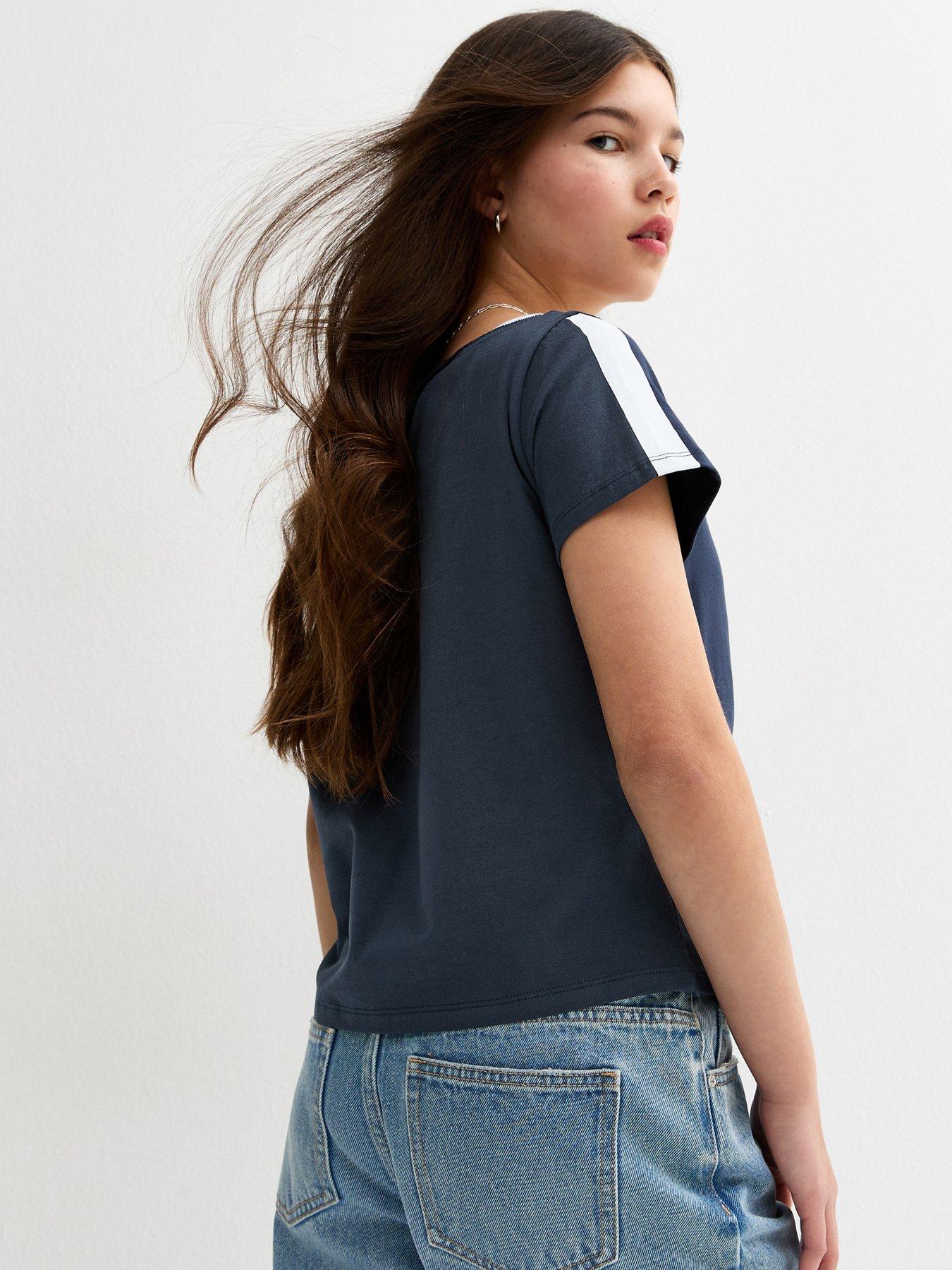 Image 2 of 5 of New Look 915 Girls 07 La 2 In 1 Logo Off Shoulder Top - Navy