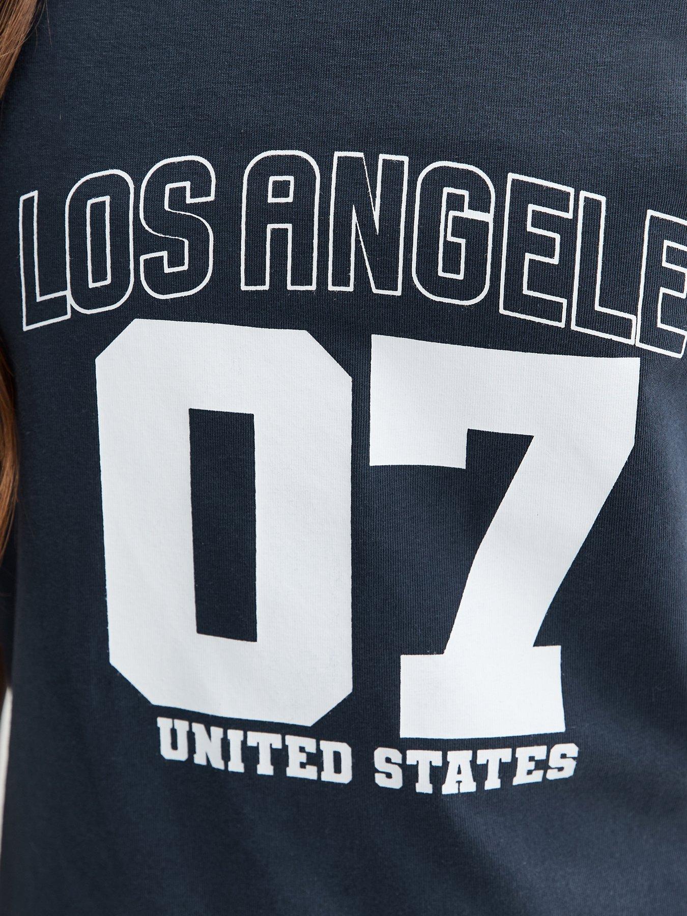 Image 5 of 5 of New Look 915 Girls 07 La 2 In 1 Logo Off Shoulder Top - Navy