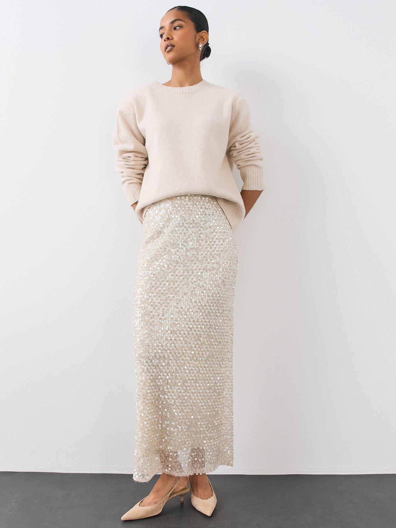Image 3 of 7 of The Very Collection Womens Fully Embellished Maxi Skirt - Cream