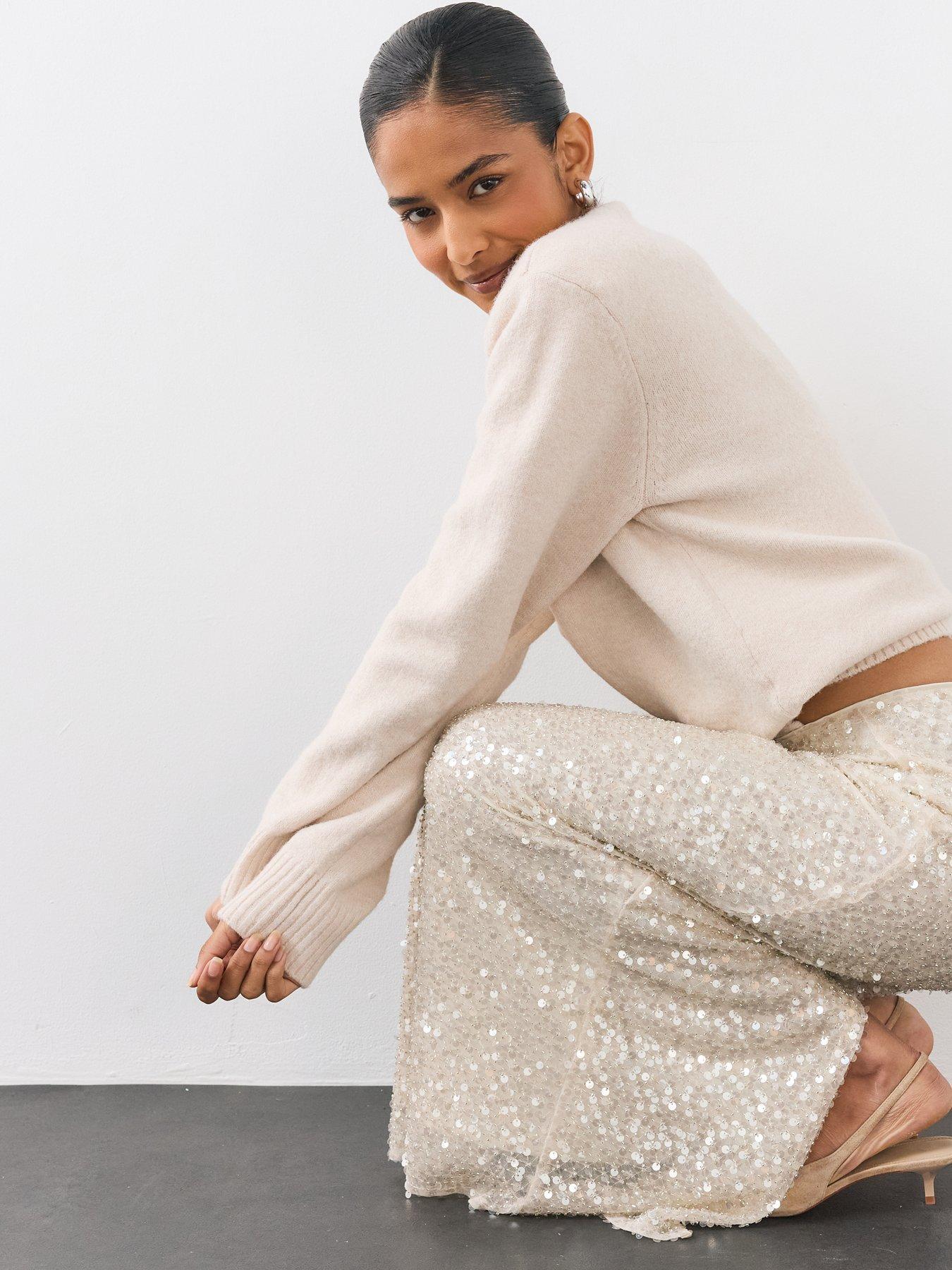 Image 4 of 7 of The Very Collection Womens Fully Embellished Maxi Skirt - Cream