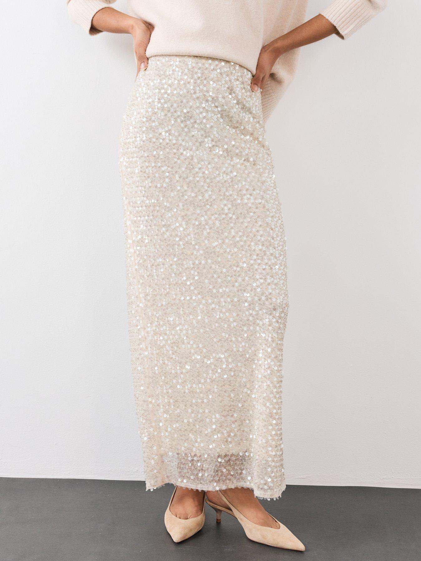 Image 5 of 7 of The Very Collection Womens Fully Embellished Maxi Skirt - Cream