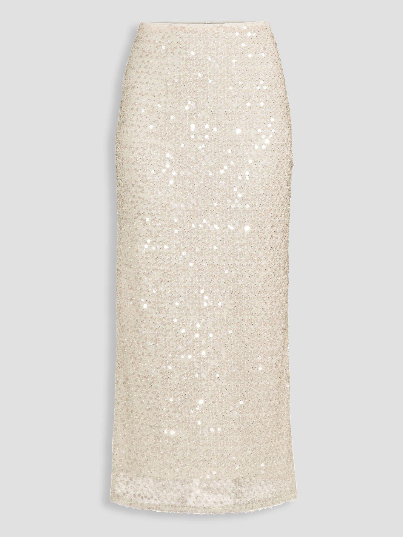 Image 7 of 7 of The Very Collection Womens Fully Embellished Maxi Skirt - Cream