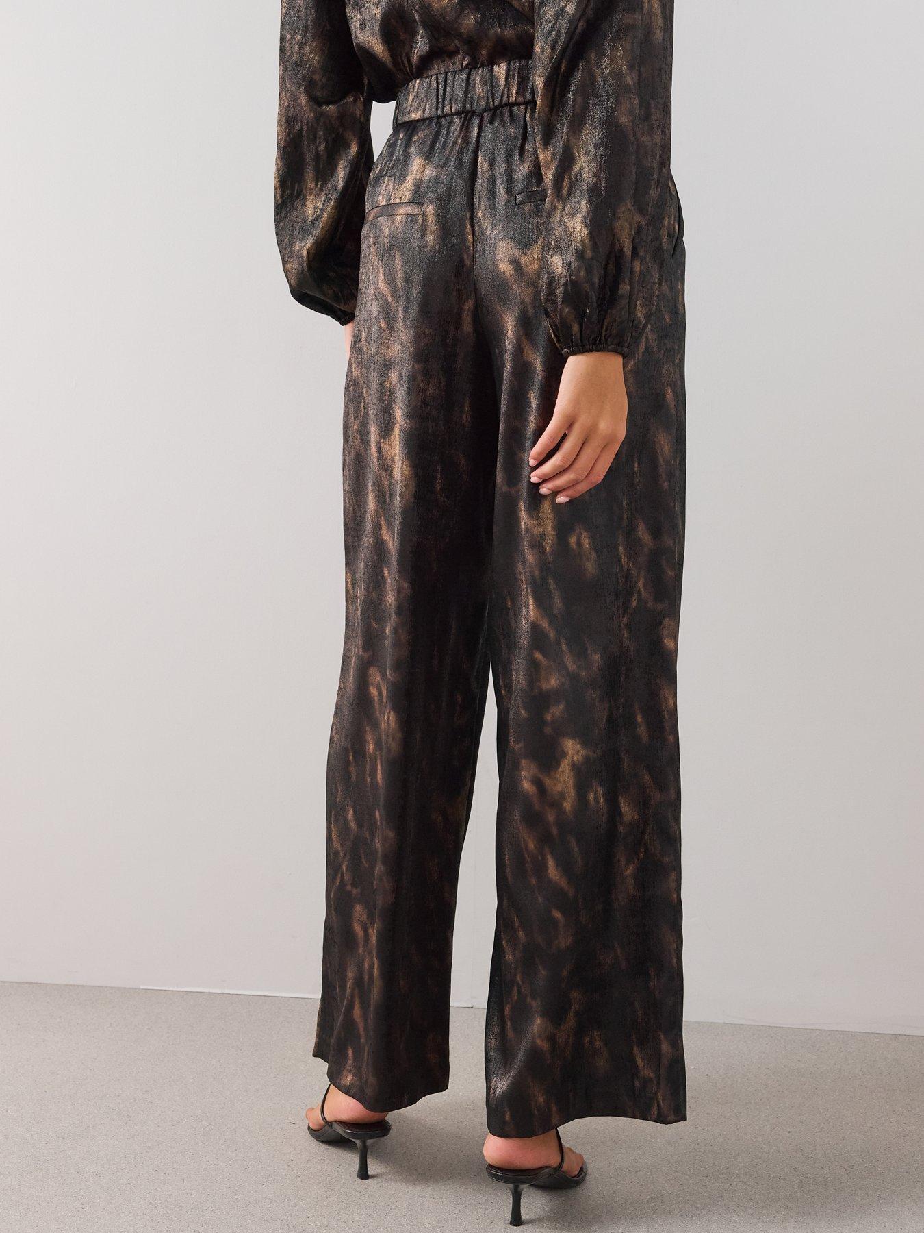 Image 2 of 7 of The Very Collection Womens Printed Elasticated Satin Trousers - Black
