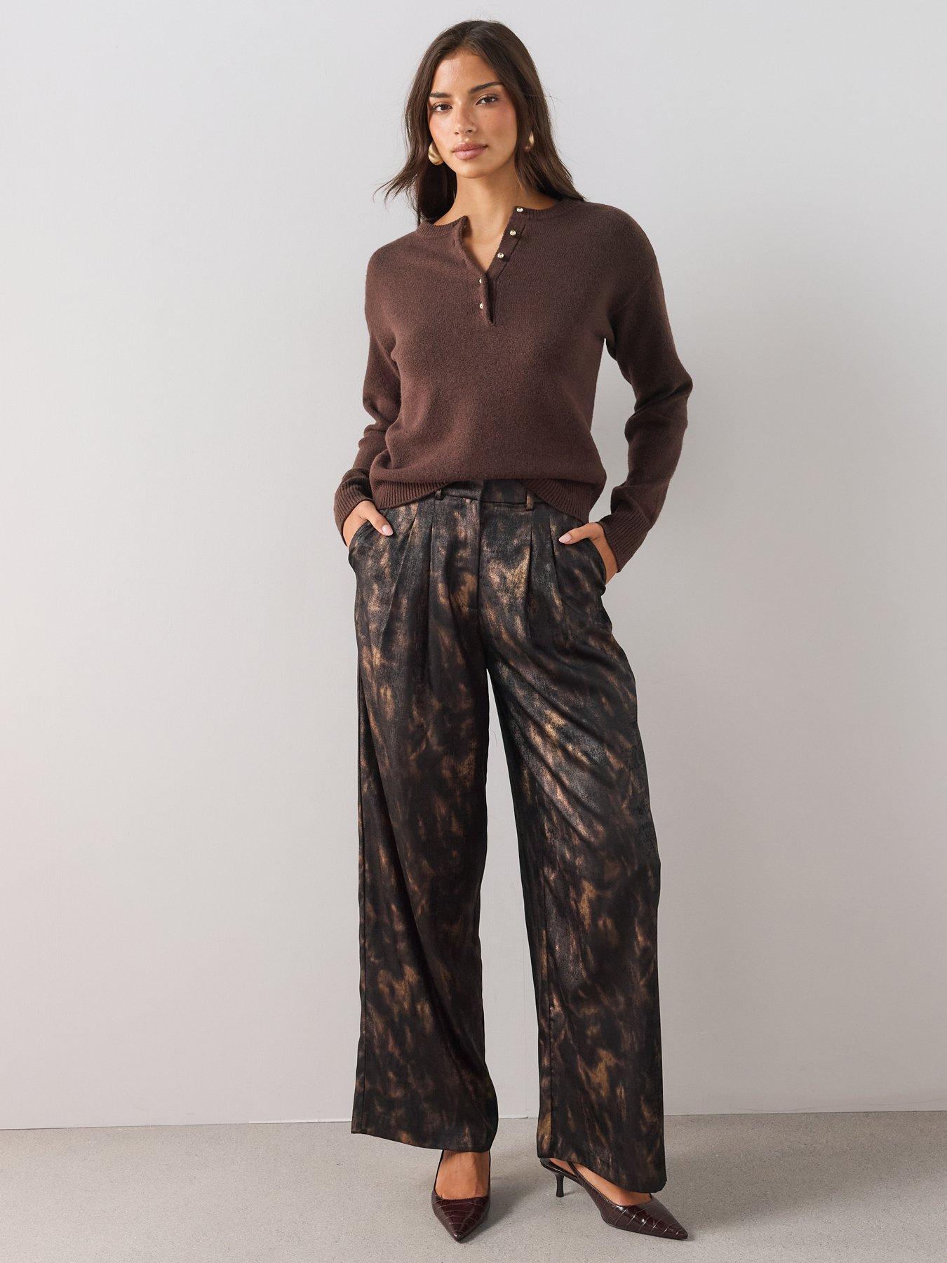 Image 3 of 7 of The Very Collection Womens Printed Elasticated Satin Trousers - Black