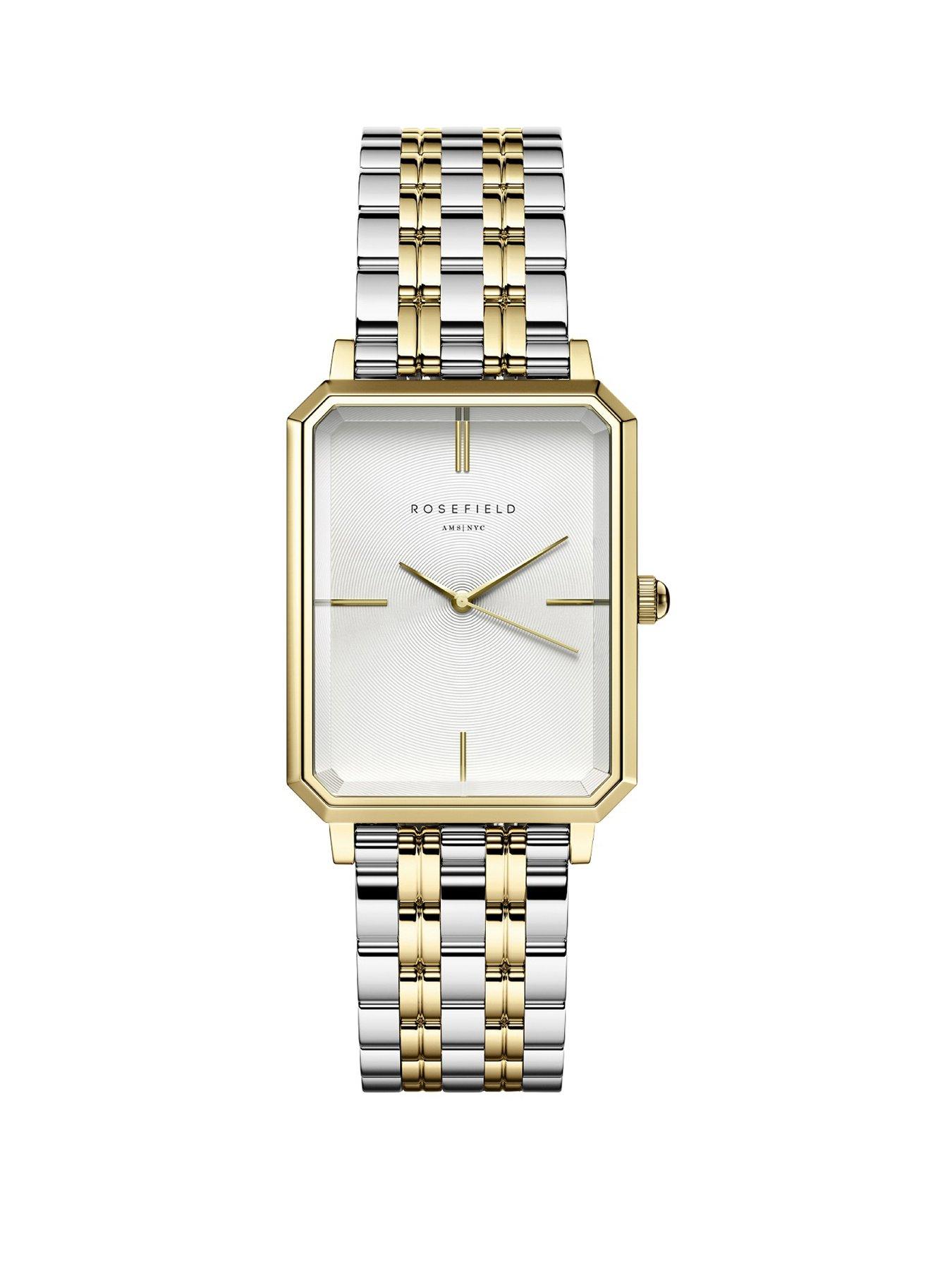 Rosefield OCTAGON  Two Tone White Dial Steel Case and Bracelet