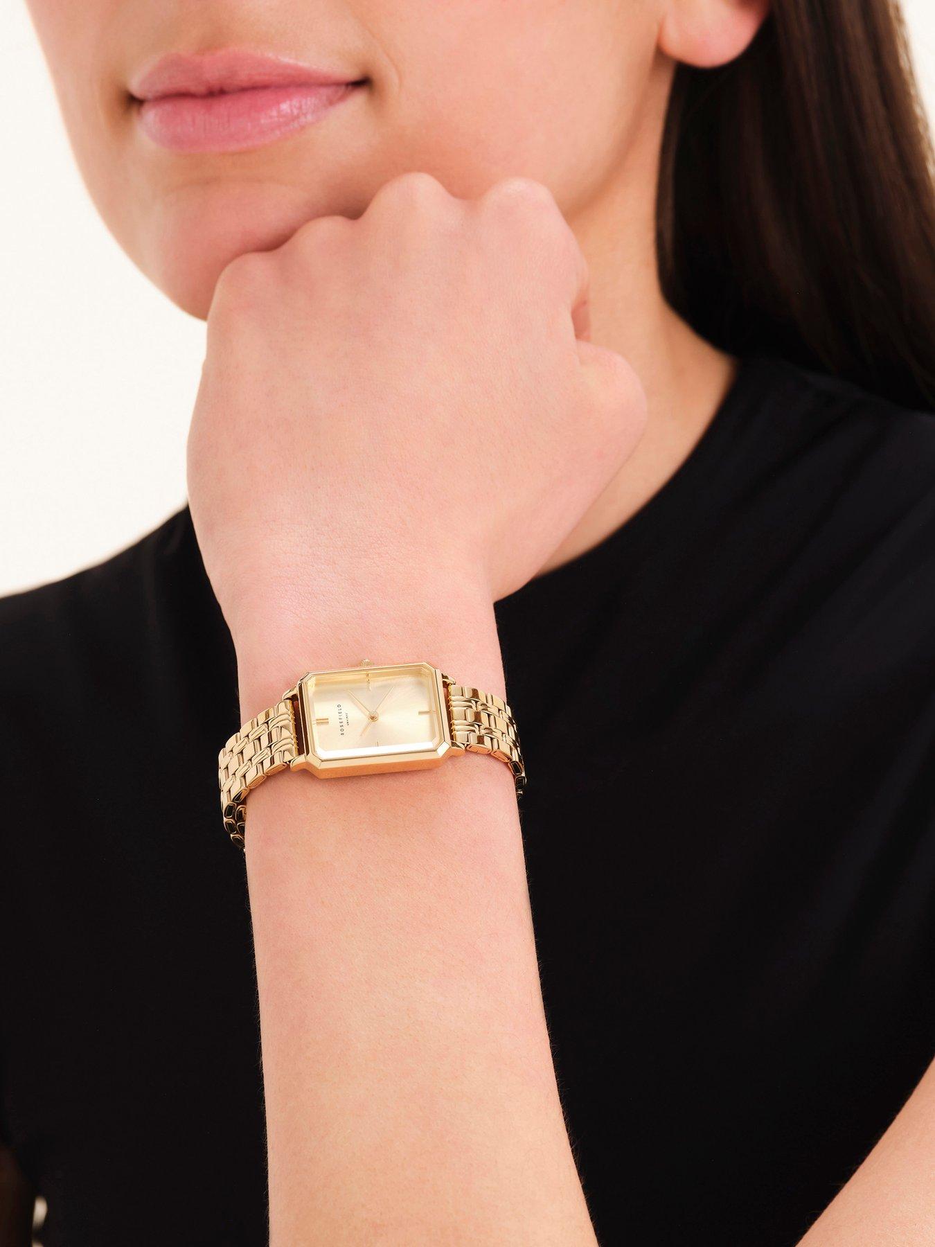  image of rosefield-octagon-gold-dial-gold-case-and-bracelet